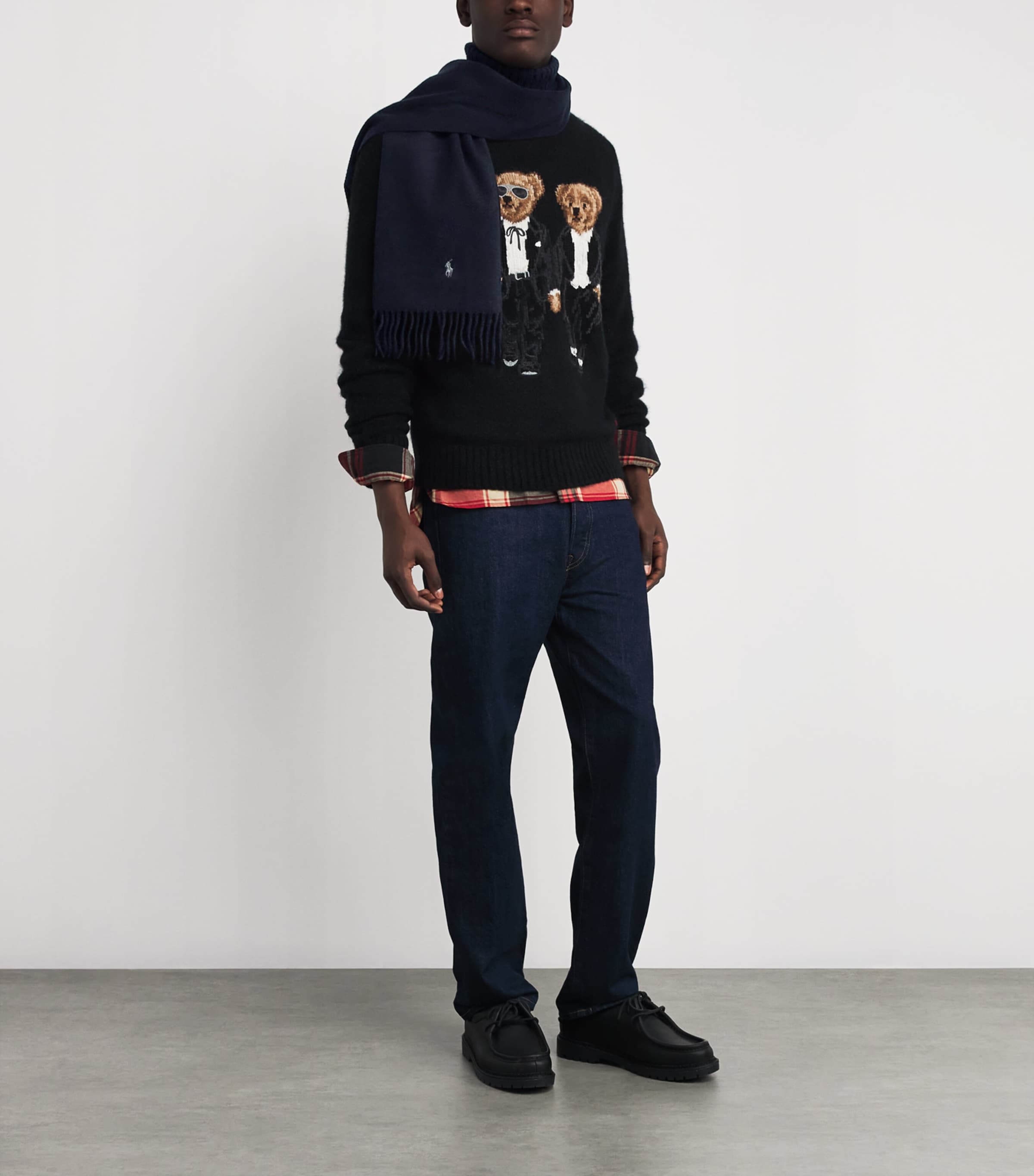 Cashmere Polo Pony Fringe Scarf BLACK Image 2