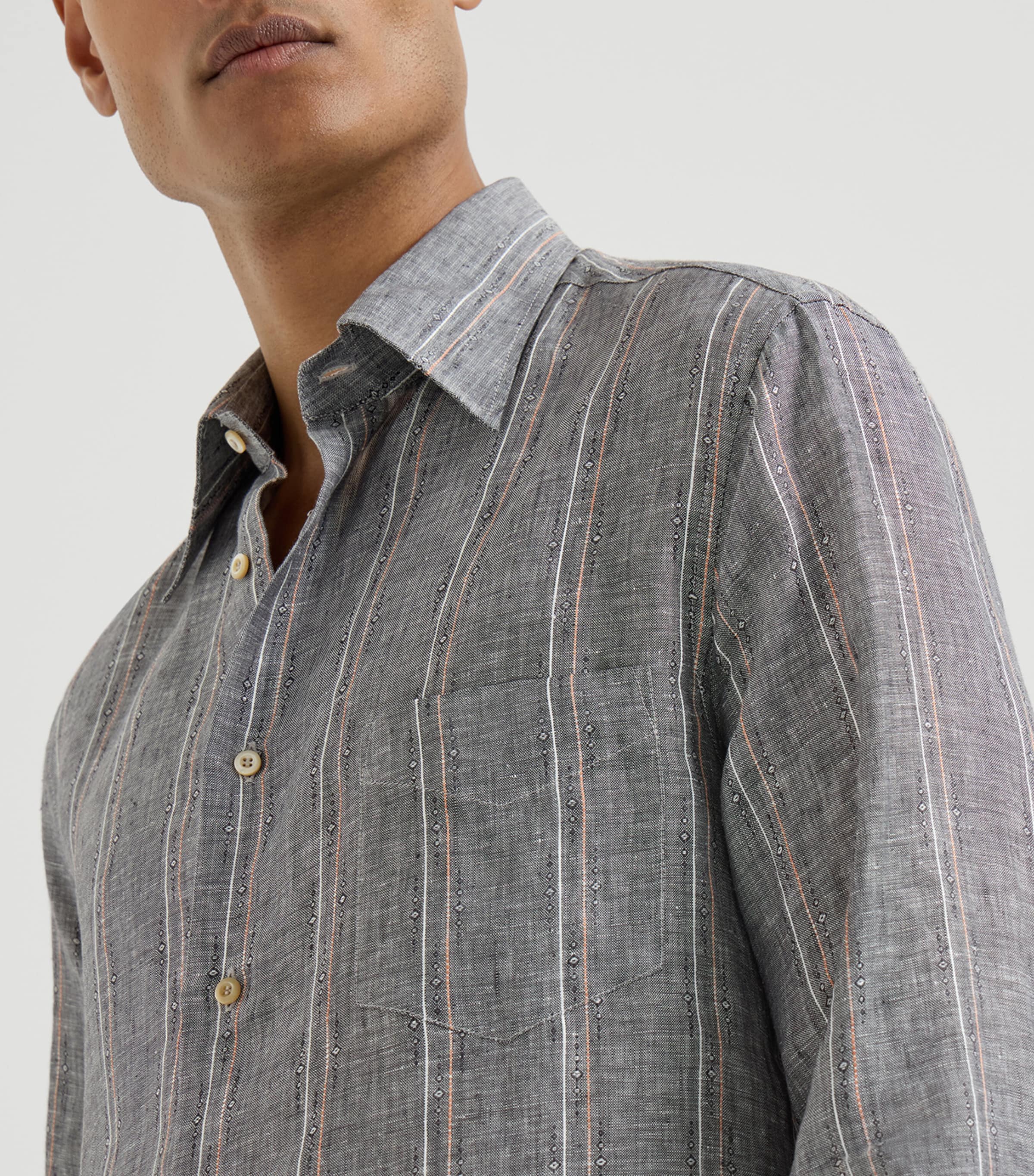 Brunello Cucinelli Mens Linen Stripe Shirt Image 6