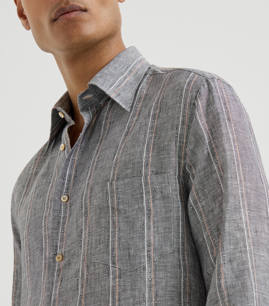 Brunello Cucinelli Mens Linen Stripe Shirt Image 6