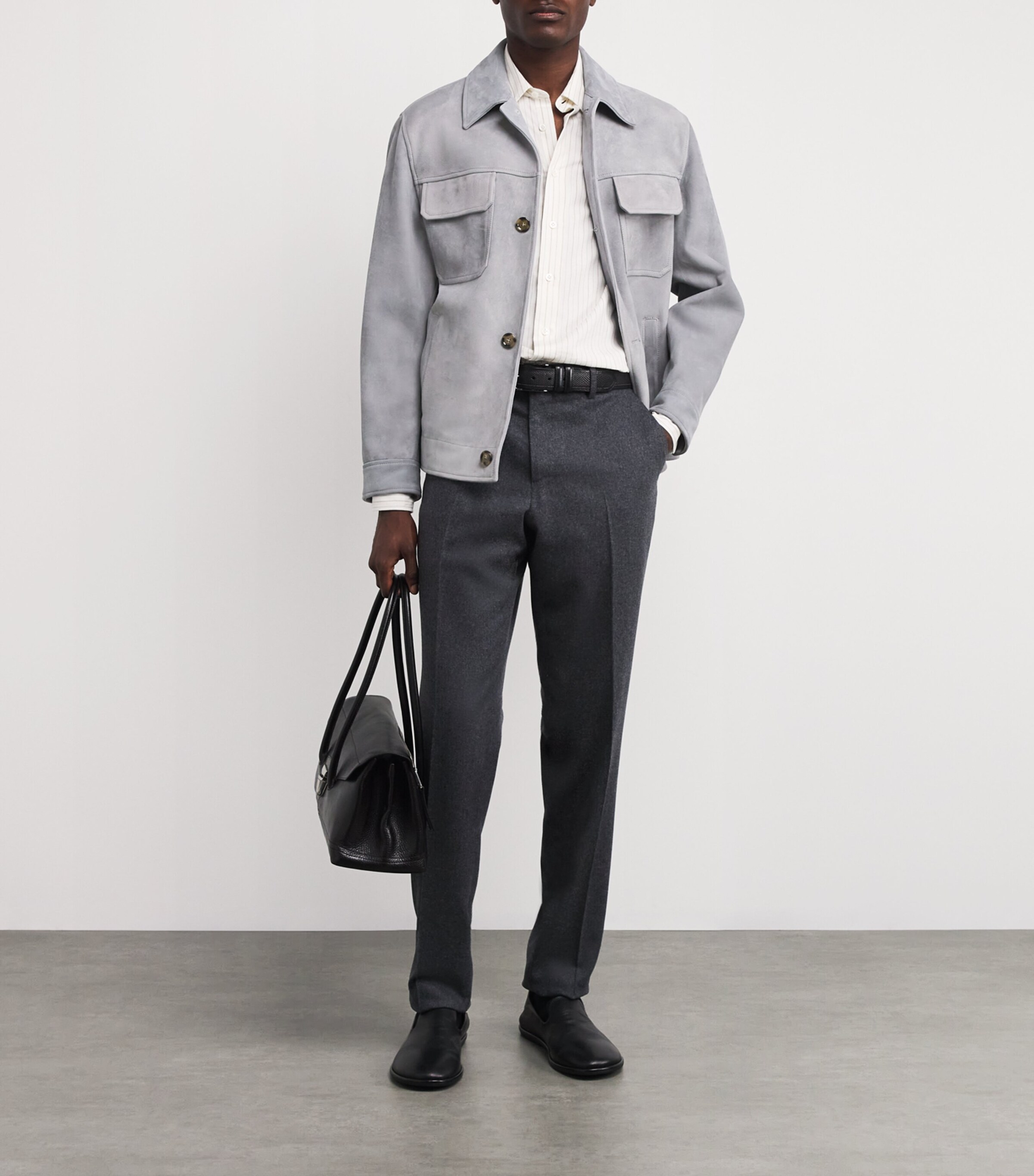 Lardini Mens Suede Twin-Pocket Jacket Grey Image 2