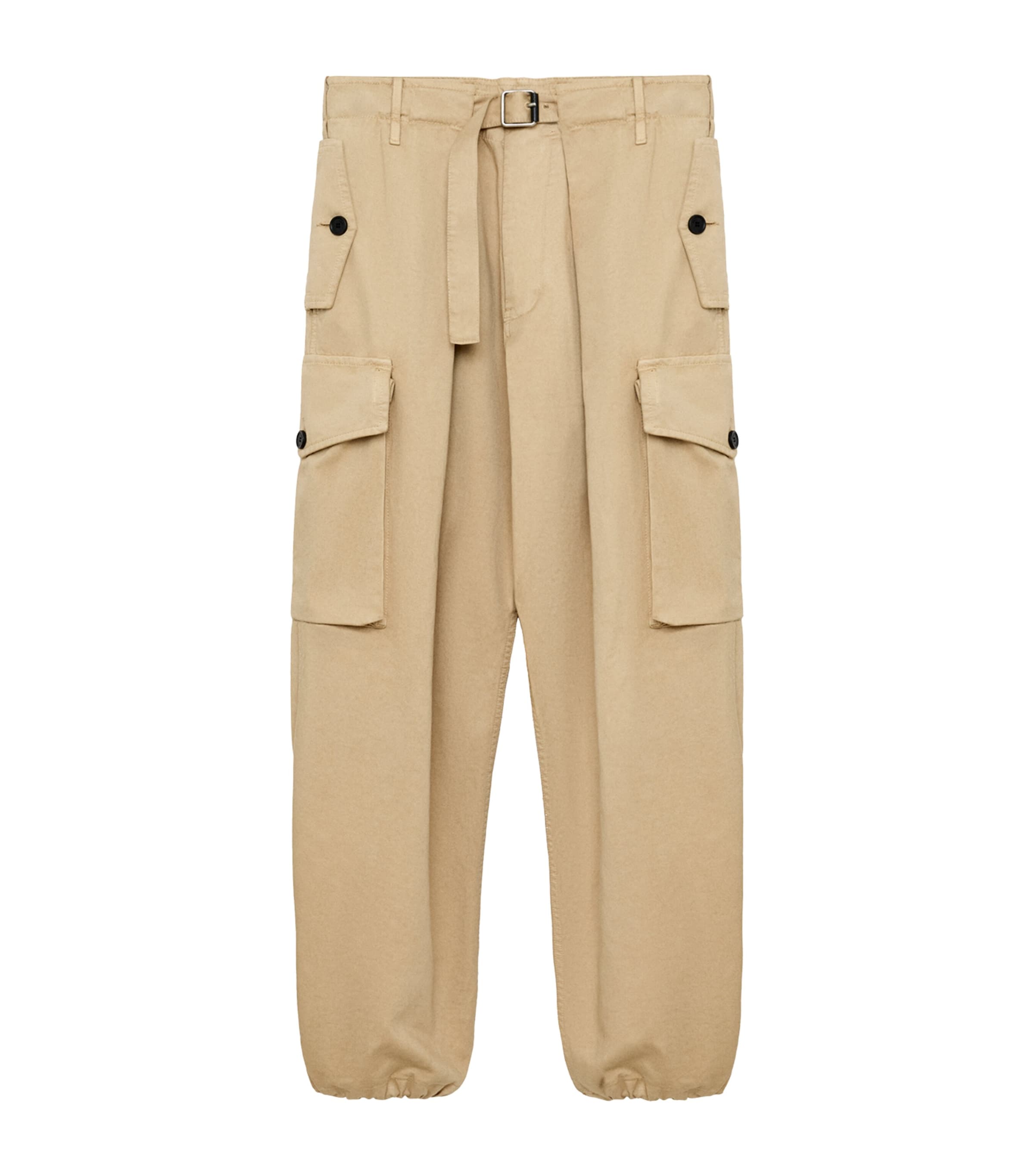 LOEWE Mens Cotton Pleated Cargo Trousers Beige Image 1