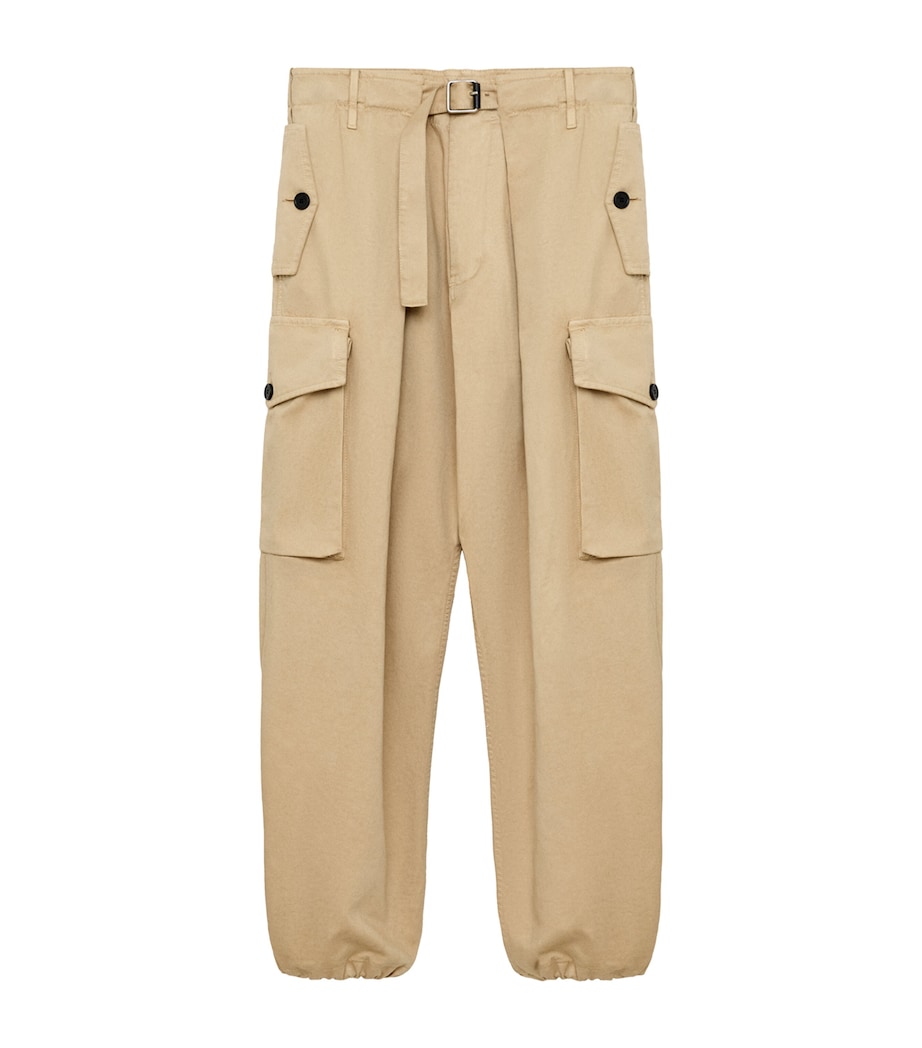 LOEWE Mens Cotton Pleated Cargo Trousers Beige Image 1