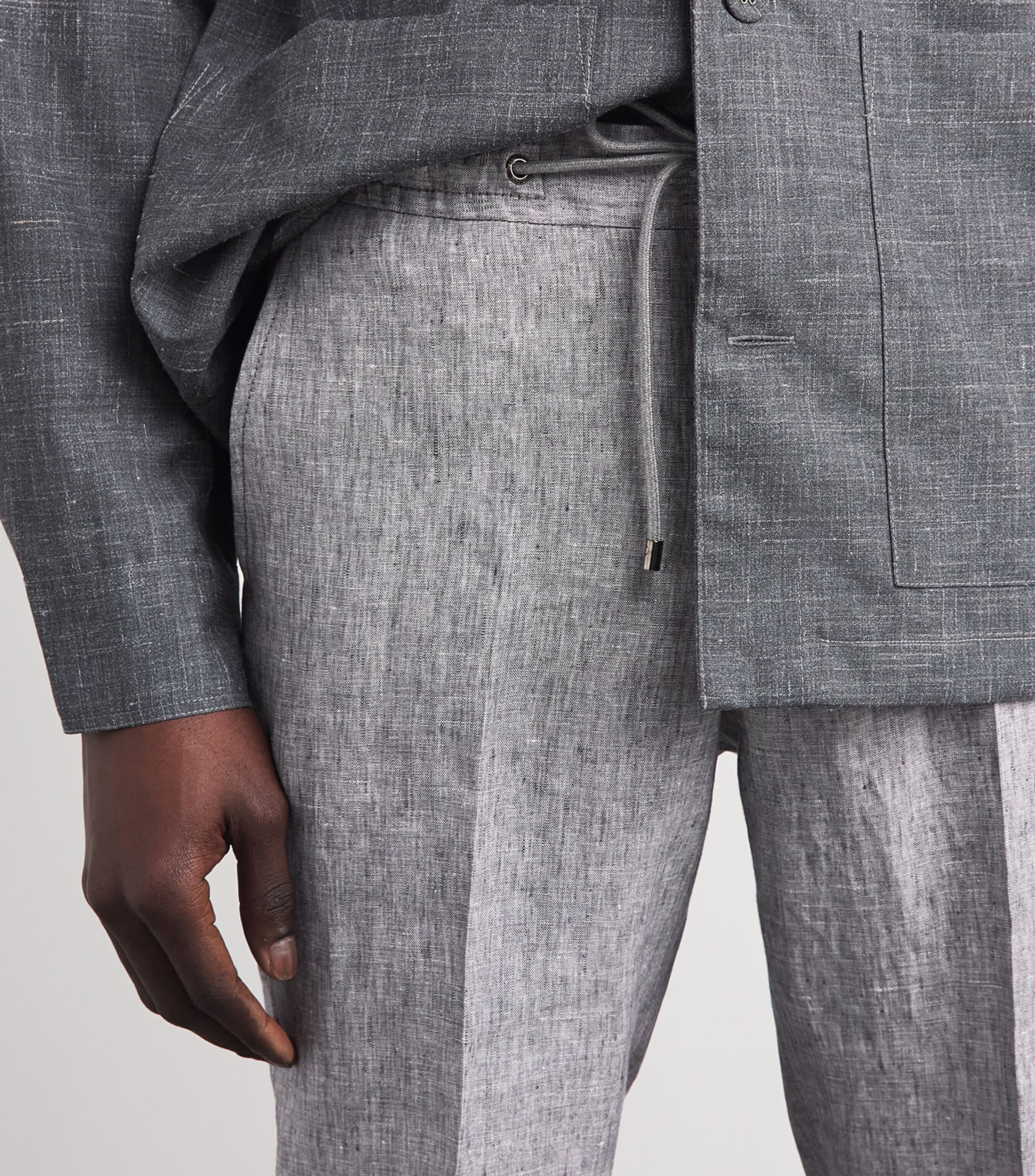 Corneliani Mens Linen Drawstring Trousers Gry Pce Dyed Ivr Image 3