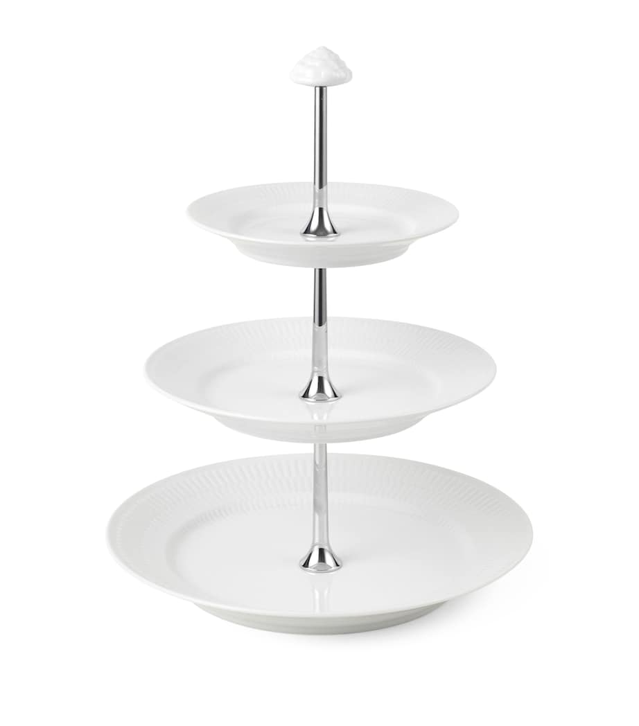 Royal Copenhagen Porcelain White Fluted 3-Layer Étagère (35cm) White Image 4