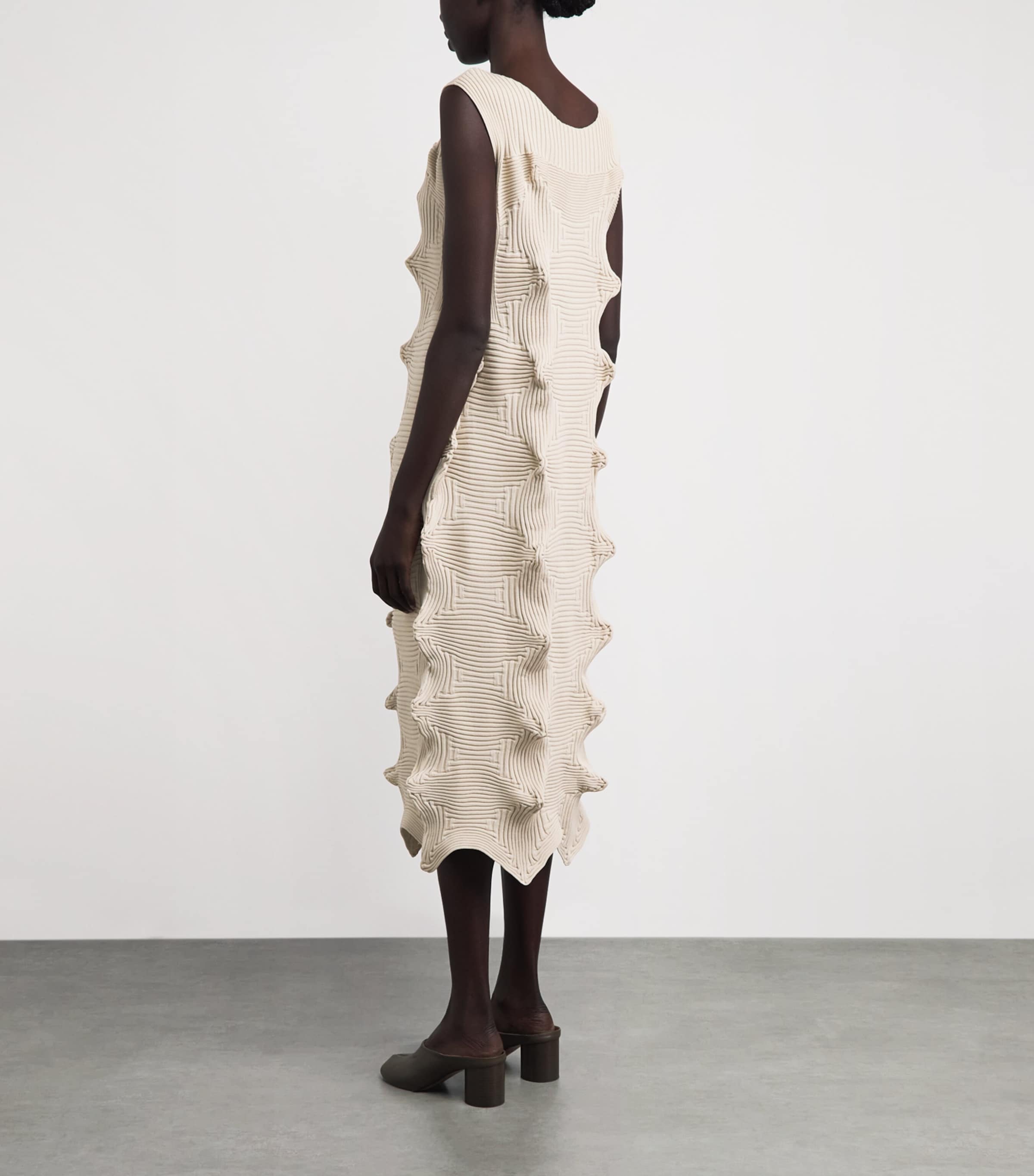 Issey Miyake Womens Knitted Linkage Midi Dress Emu Beige Image 4