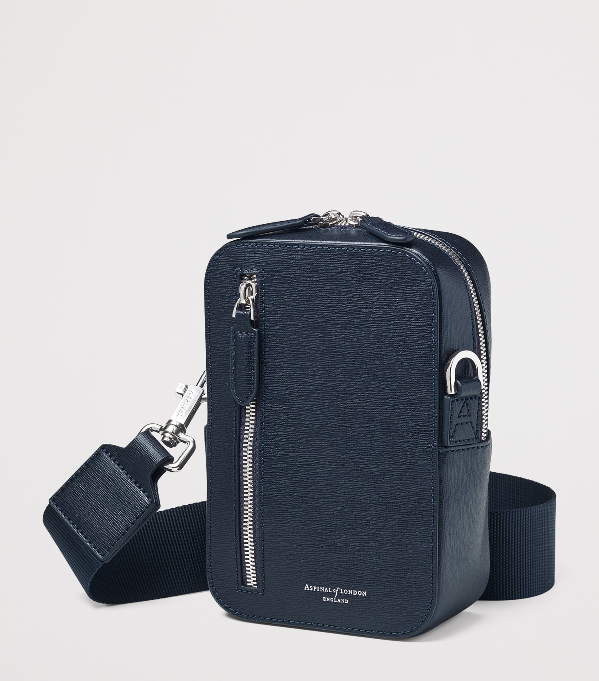 Aspinal Of London Leather Reporter North South Cross-Body Bag Navy Image 4