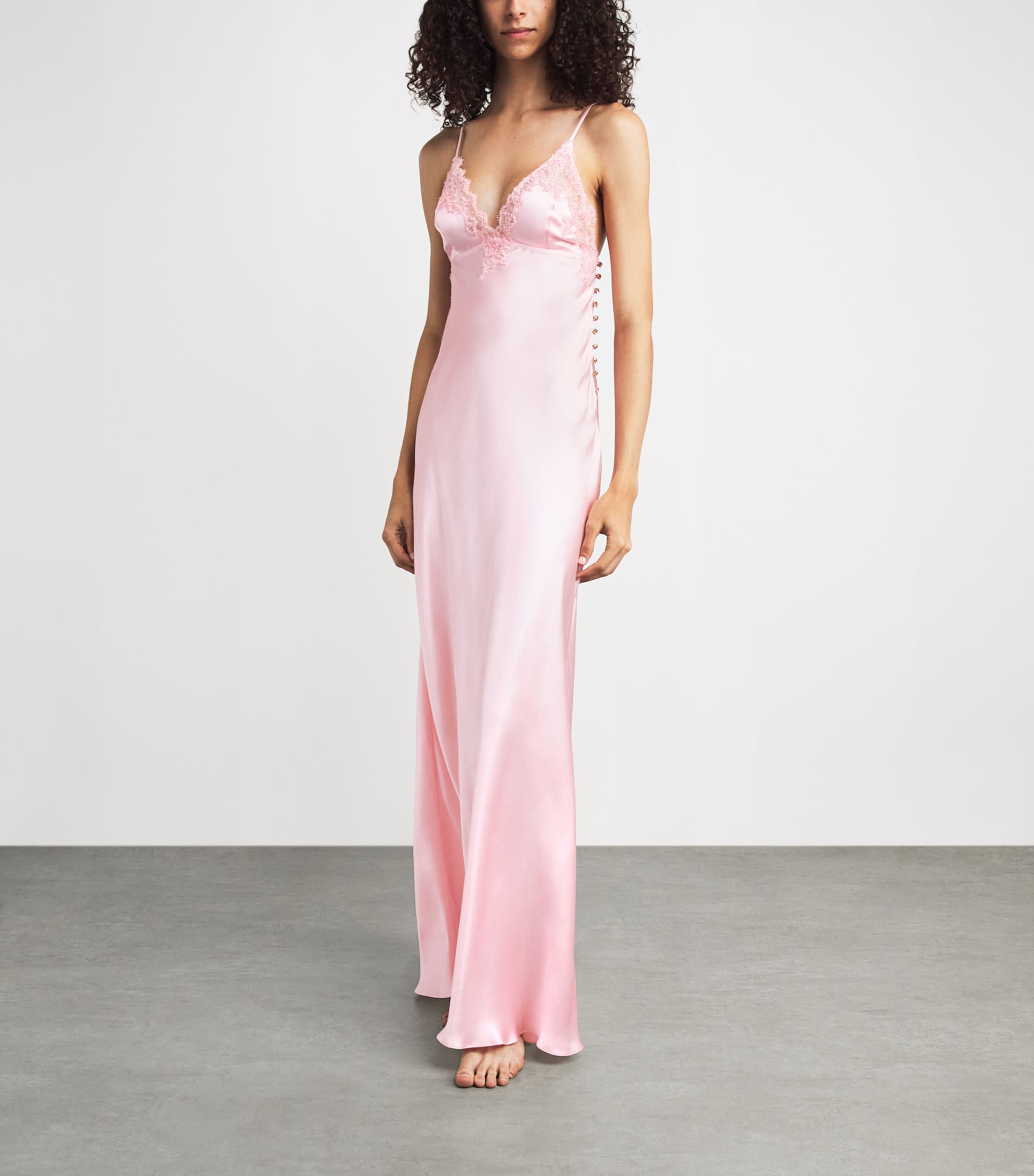 Rosamosario Womens Silk Lace-Trim Long Slip Dress Pink Image 2