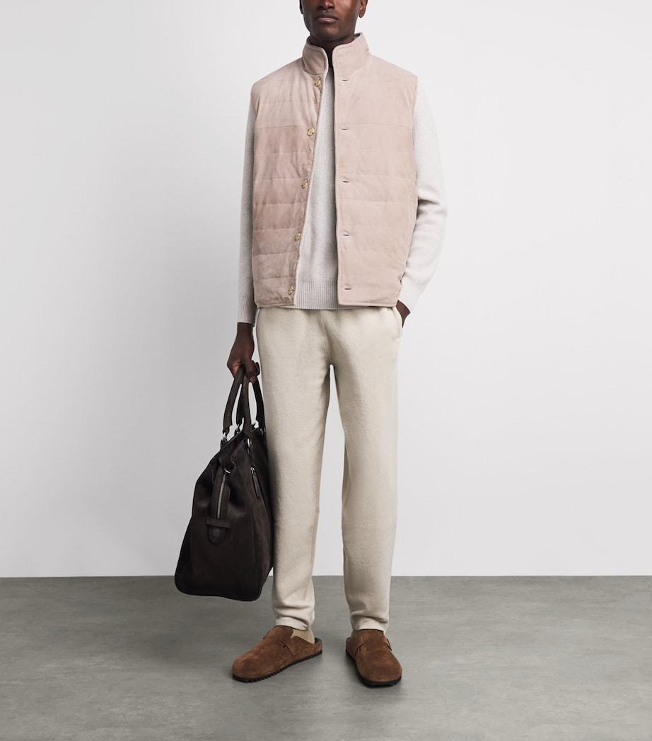 N.Peal Mens Reversible Organic Cashmere-Suede Gilet Toasted Sesame Suede Image 2