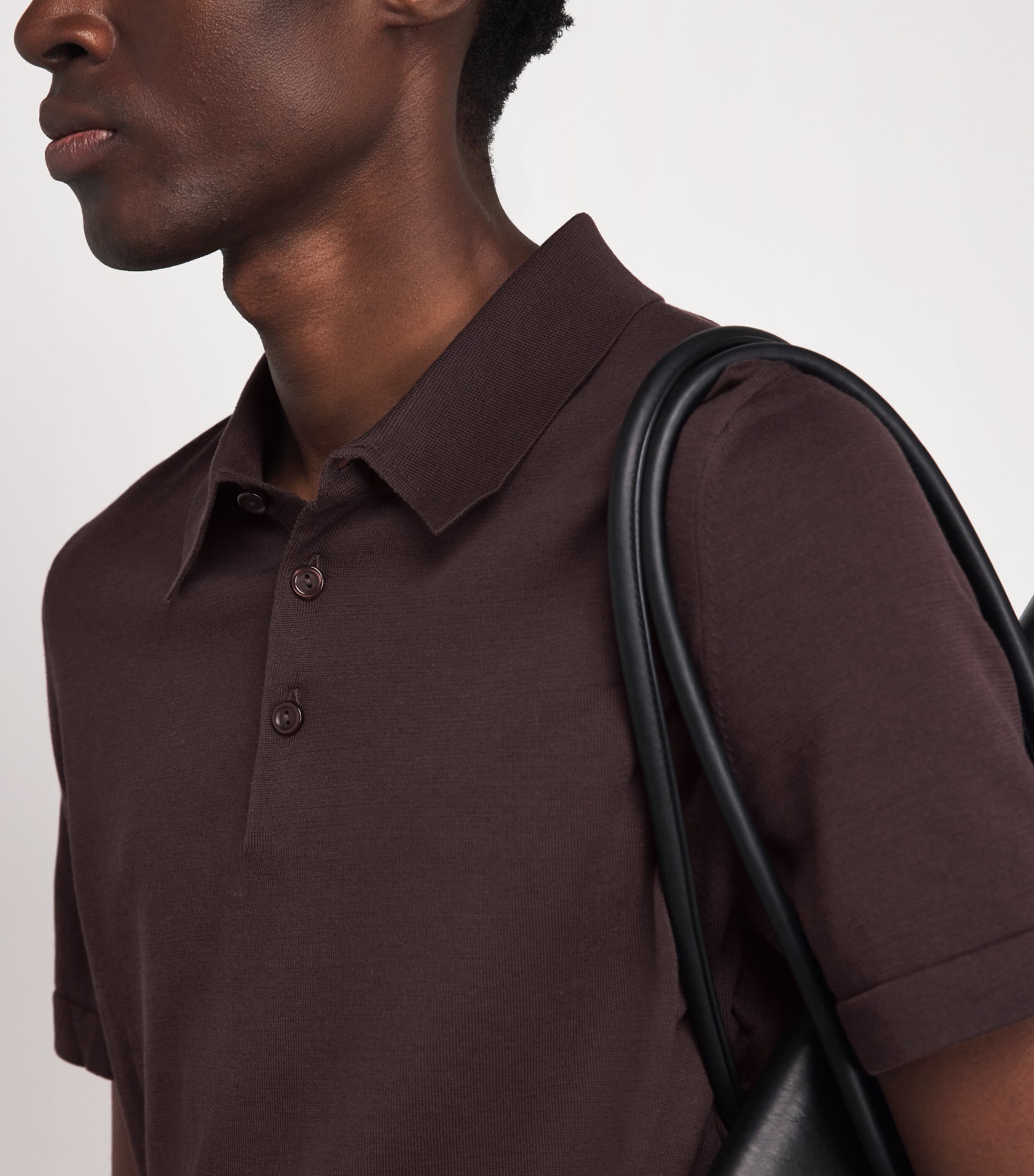 Sandro Paris Mens Knitted Polo Shirt Chocolate Image 3