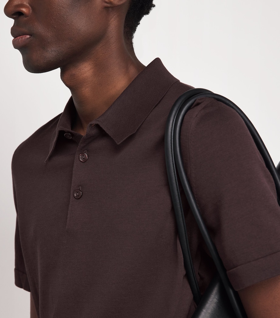 Sandro Paris Mens Knitted Polo Shirt Chocolate Image 3