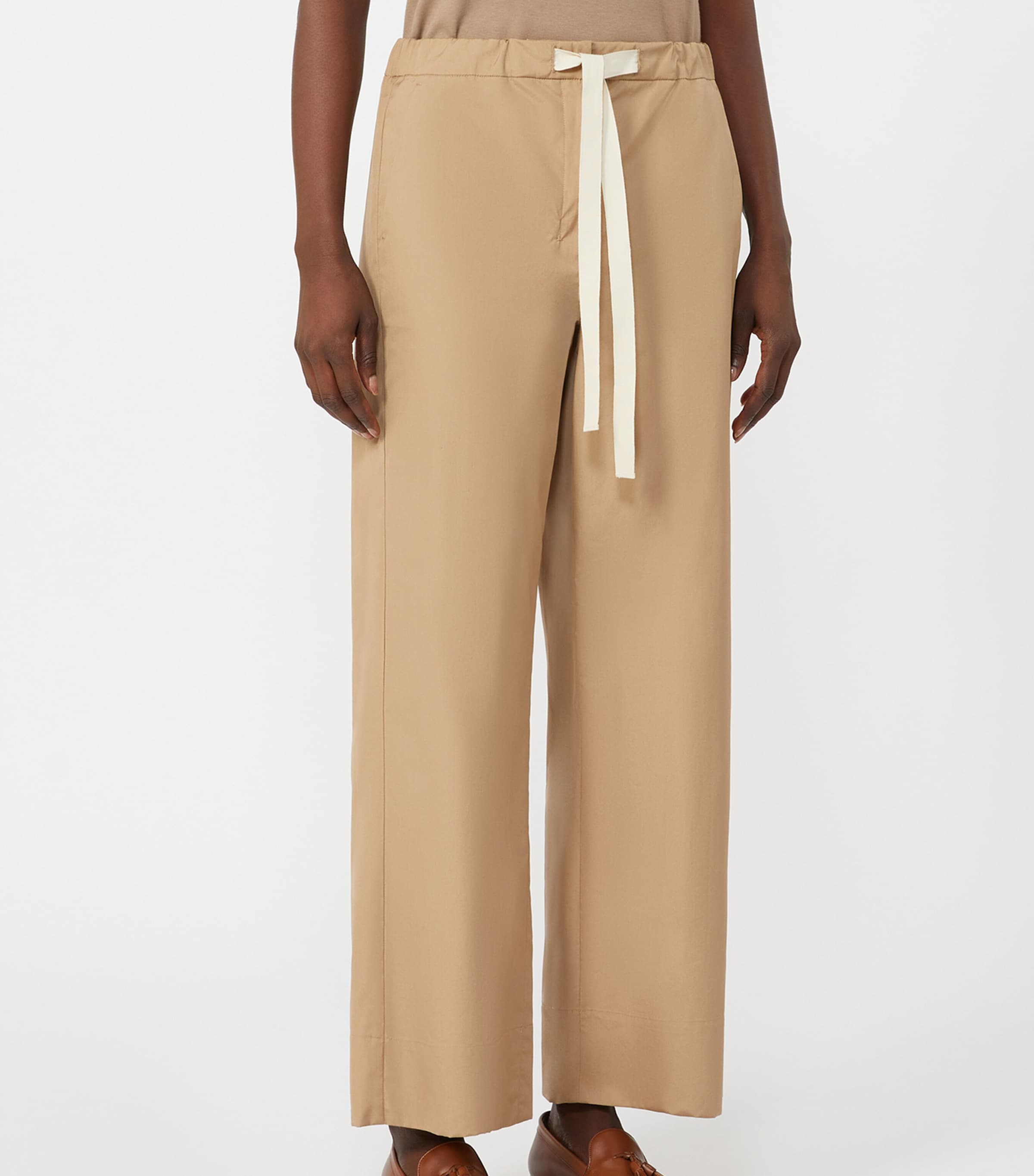 Max Mara Womens Cotton Argento Wide-Leg Trousers Desert Image 2
