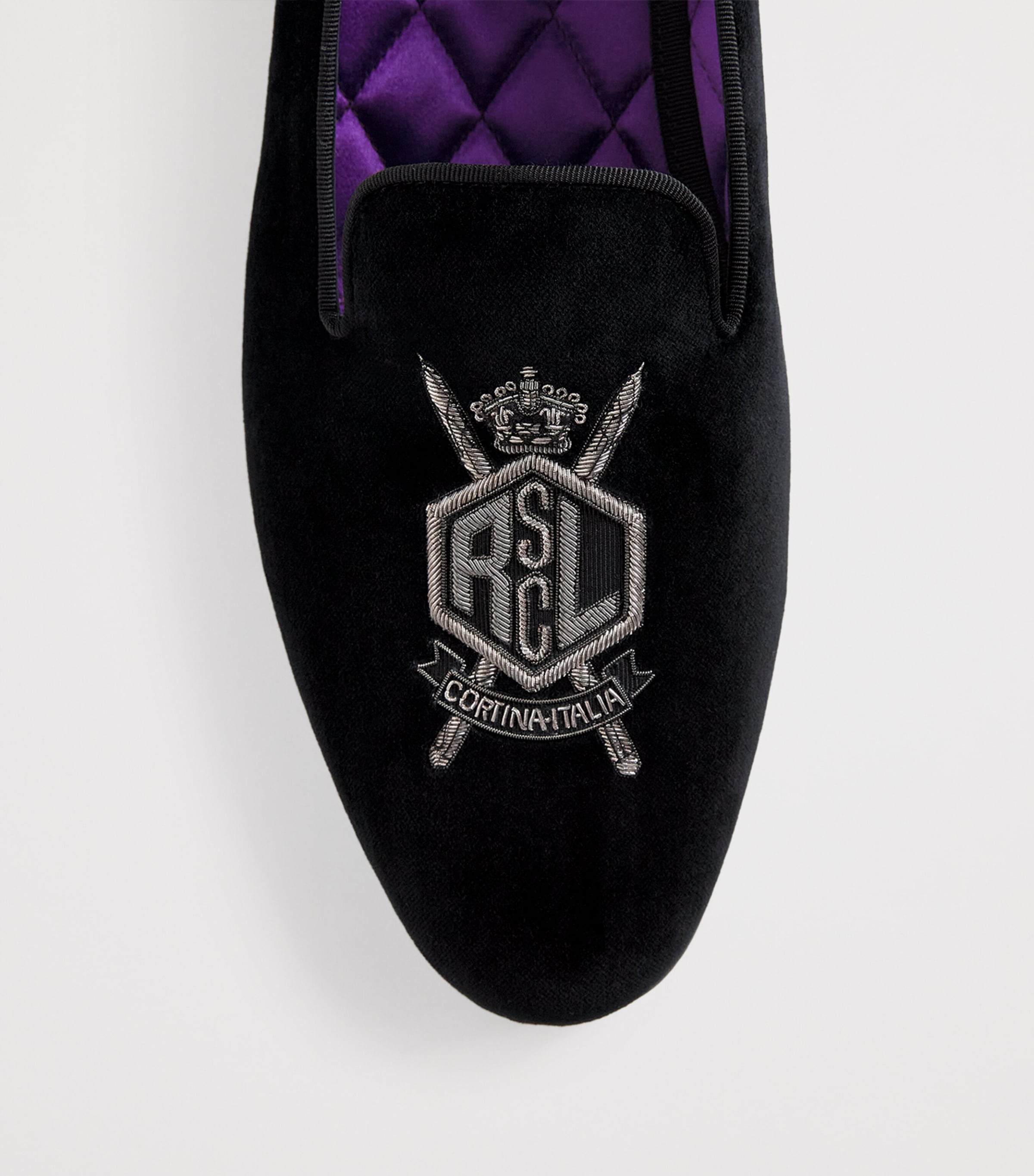 Velvet Crest-Embellished Slippers BLACK Image 5