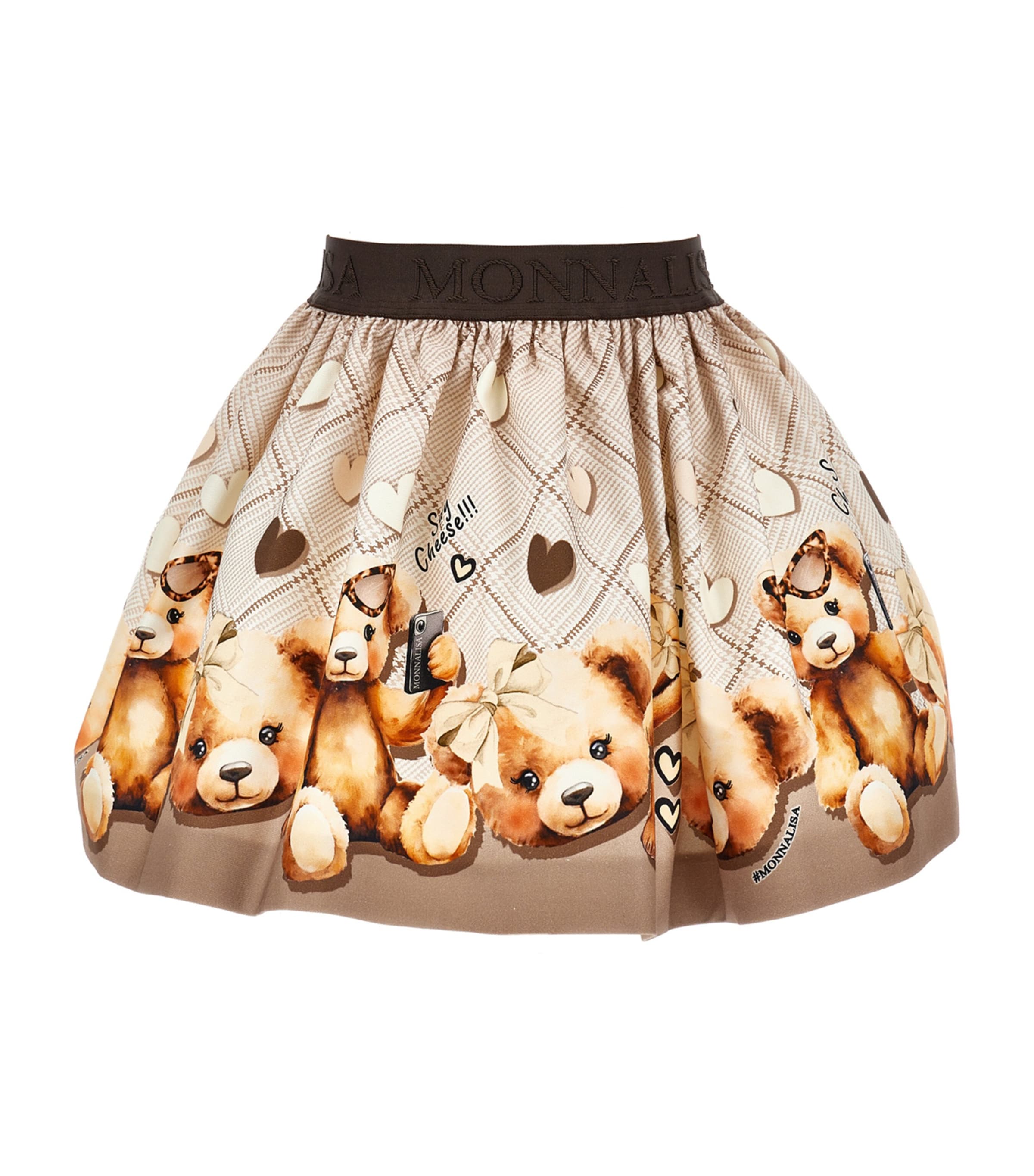 Monnalisa Teddy Bear Gabardine Skirt In Brown