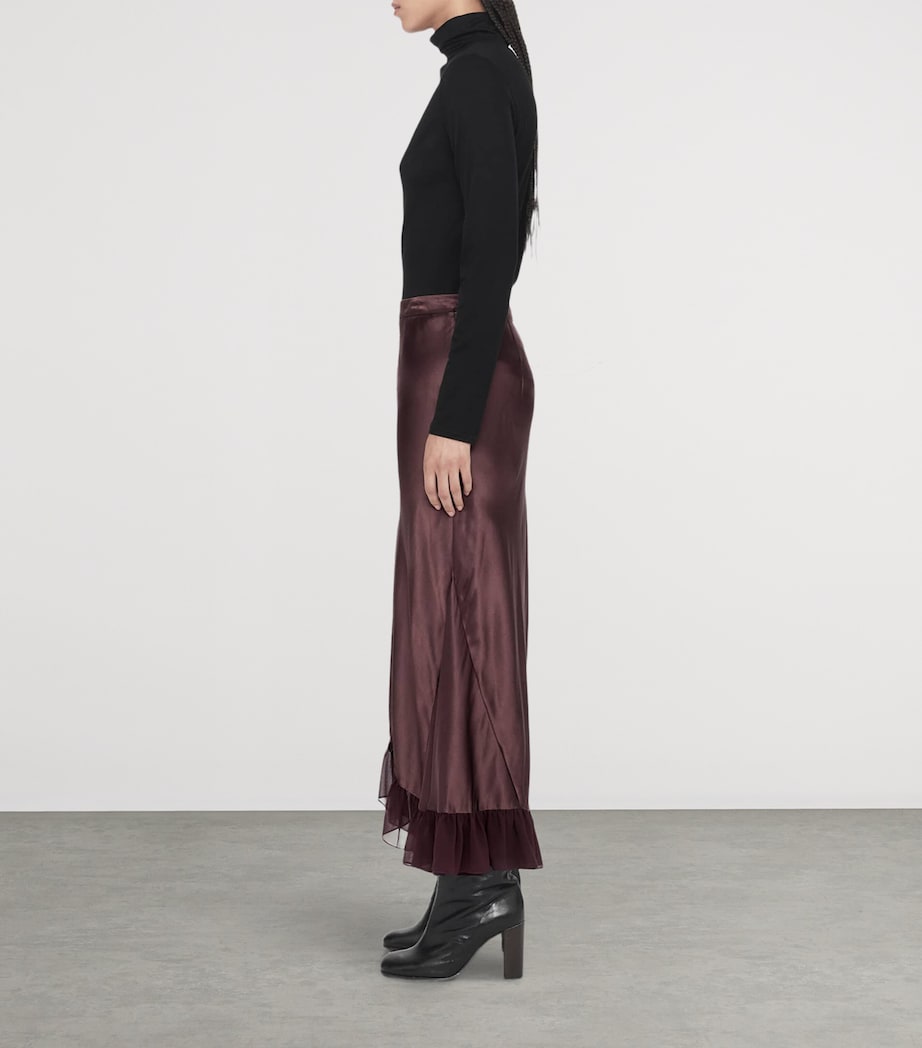 AllSaints Womens Satin Ruffle-Hem Irma Skirt Oxblood Red Image 8