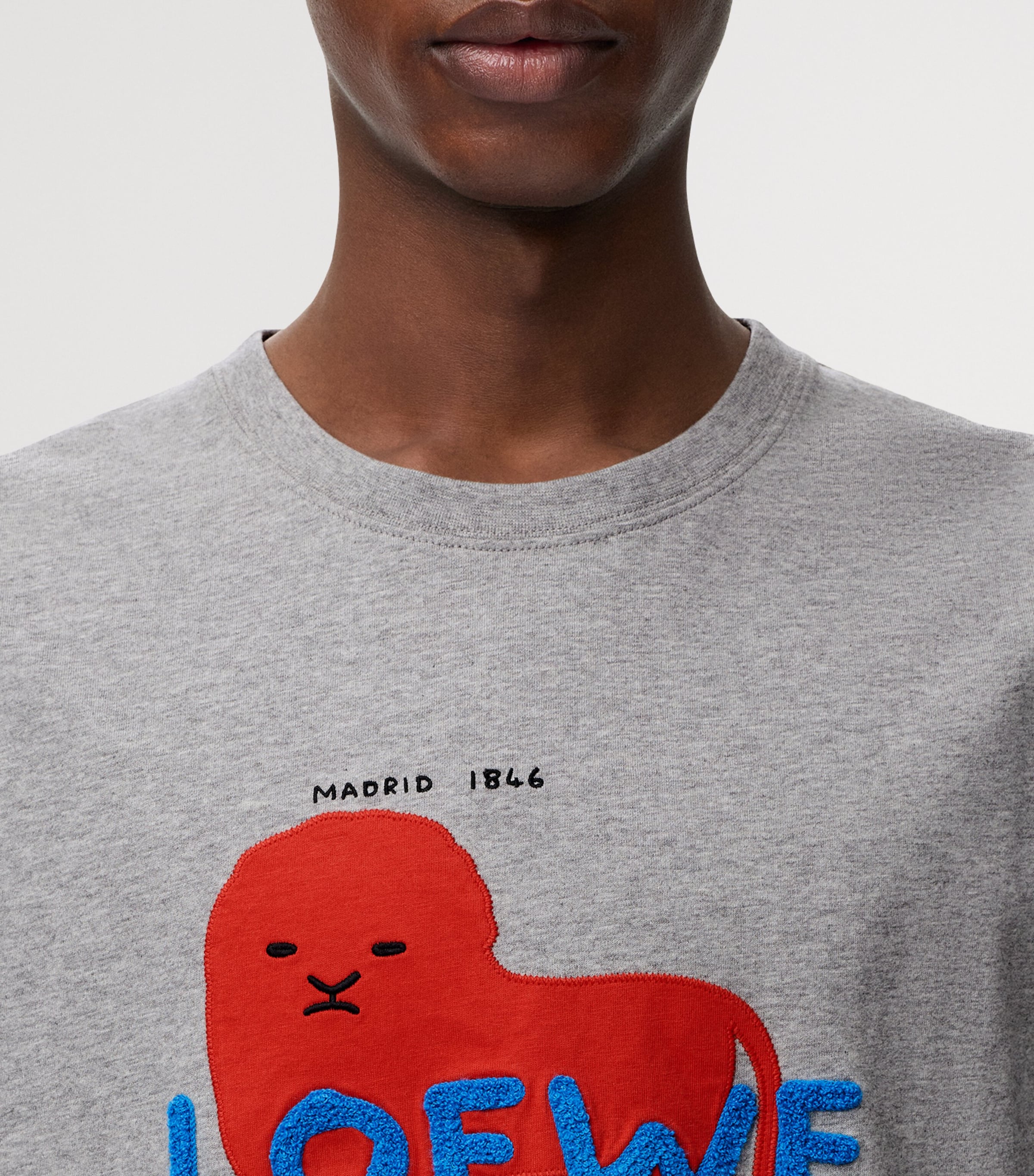 LOEWE Mens Cotton Relaxed Lion T-Shirt Grey Melange Image 5