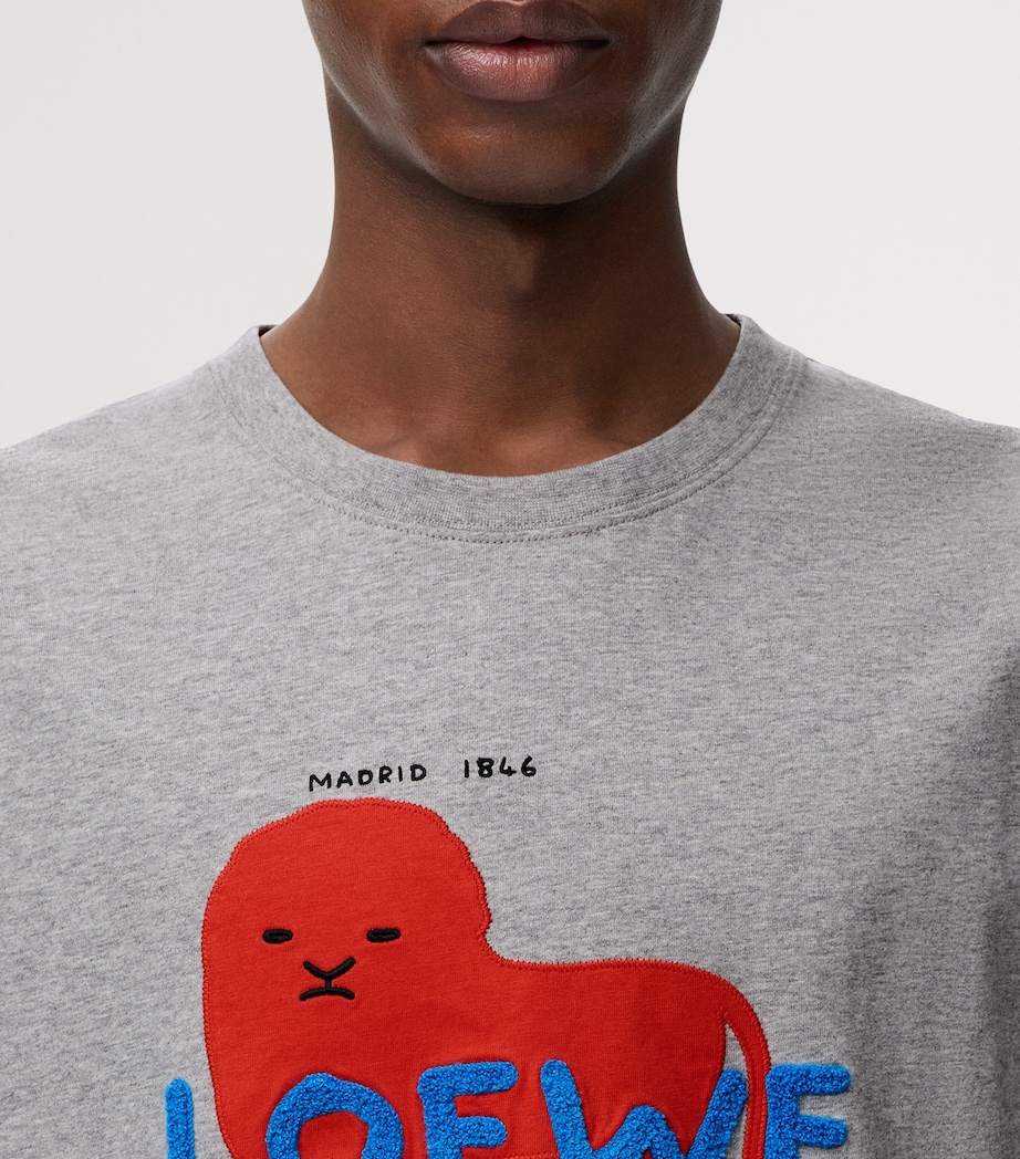 LOEWE Mens Cotton Relaxed Lion T-Shirt Grey Melange Image 5