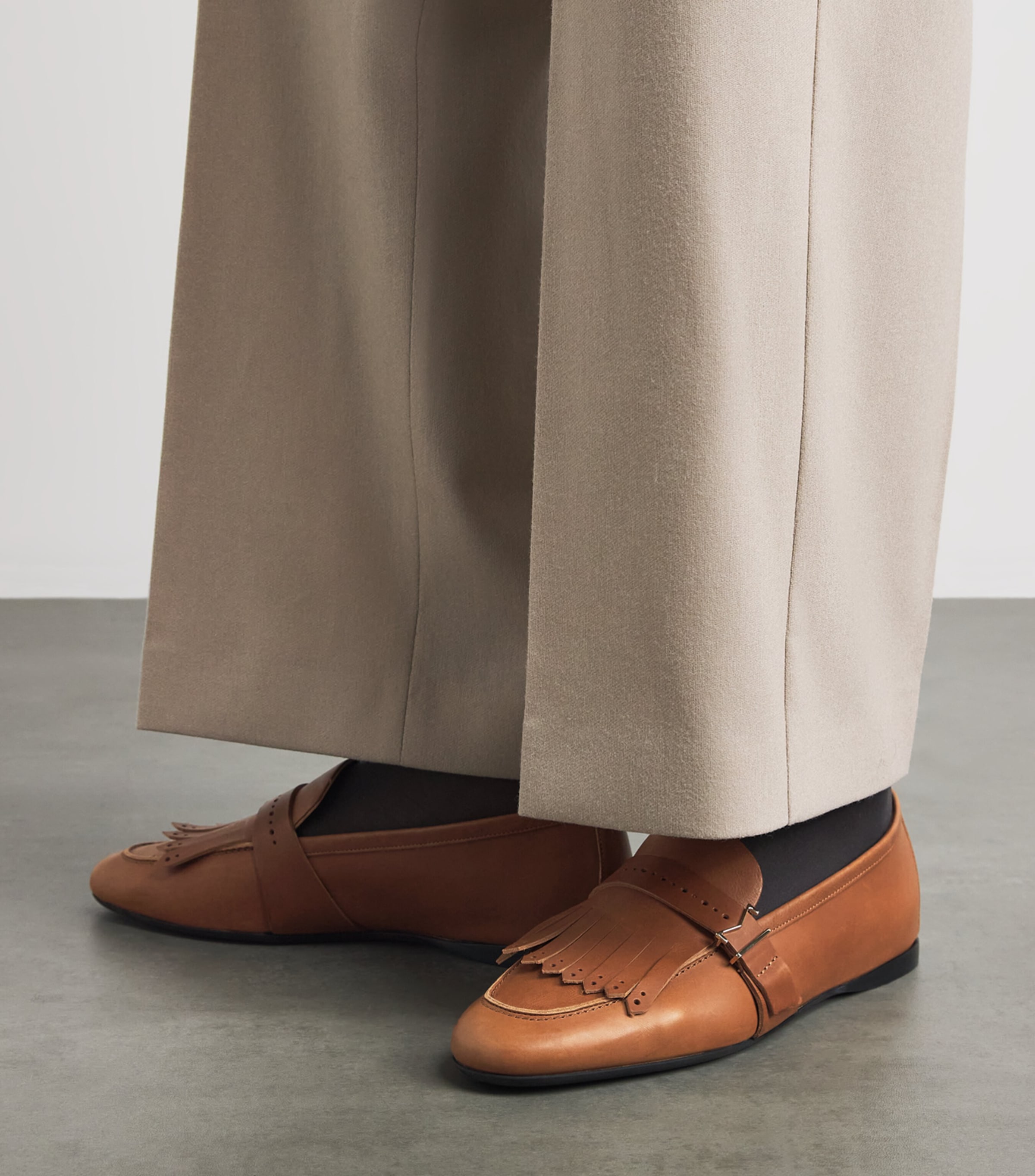 Max Mara Leather Fringe Loafers Amber Brown Image 2