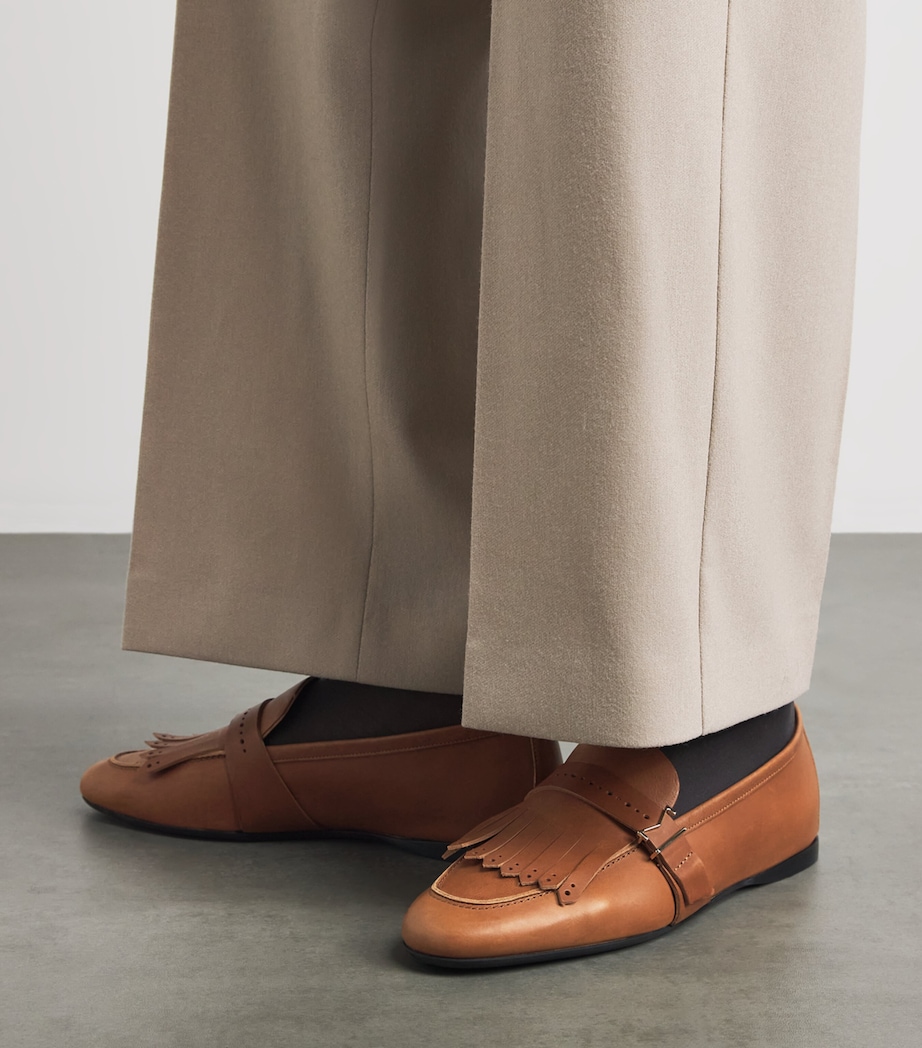 Max Mara Leather Fringe Loafers Amber Brown Image 2