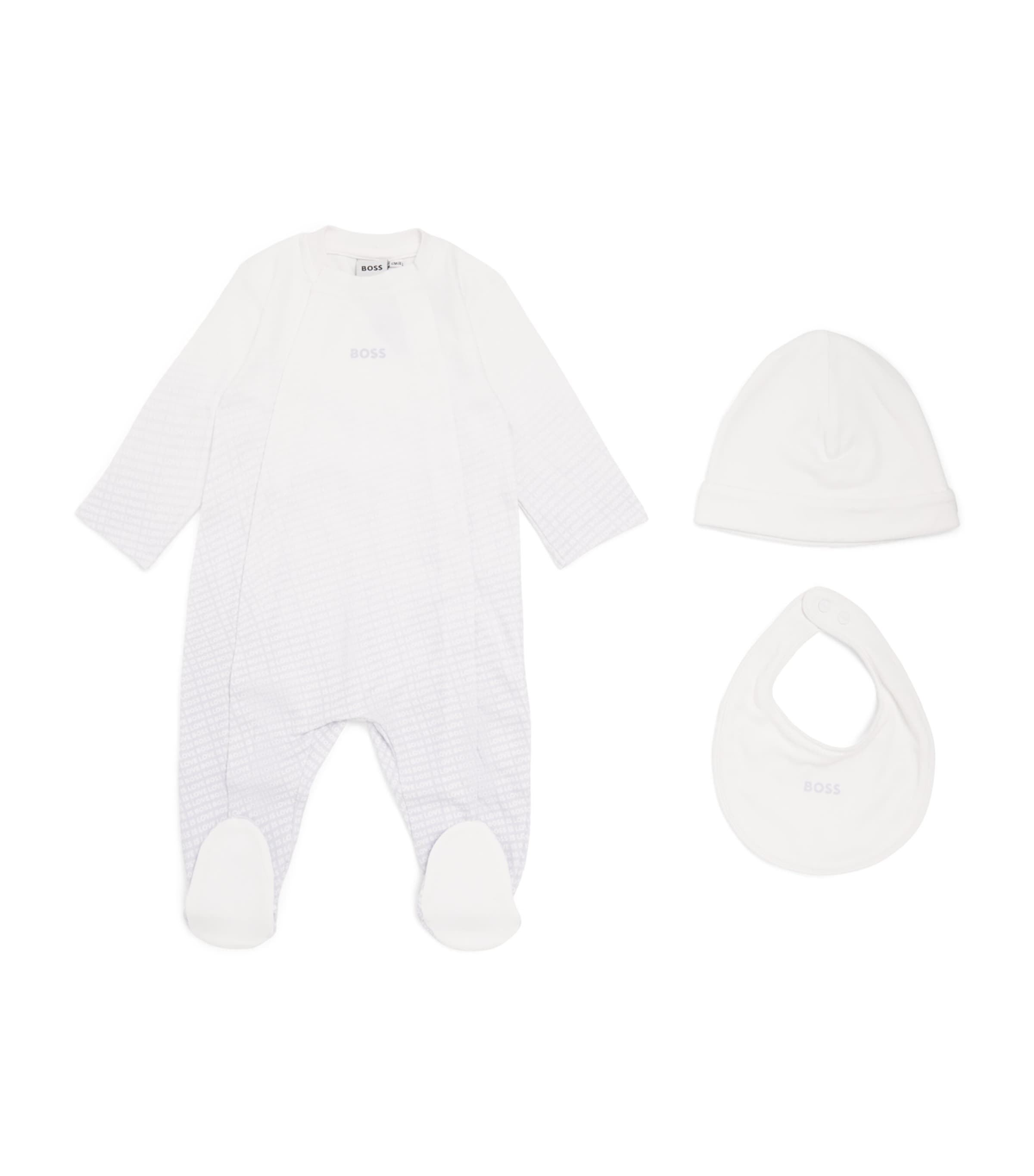 BOSS Kidswear Cotton Pyjama Set, Hat and Bib Set (1-18 Months) Pale Blue Image 1