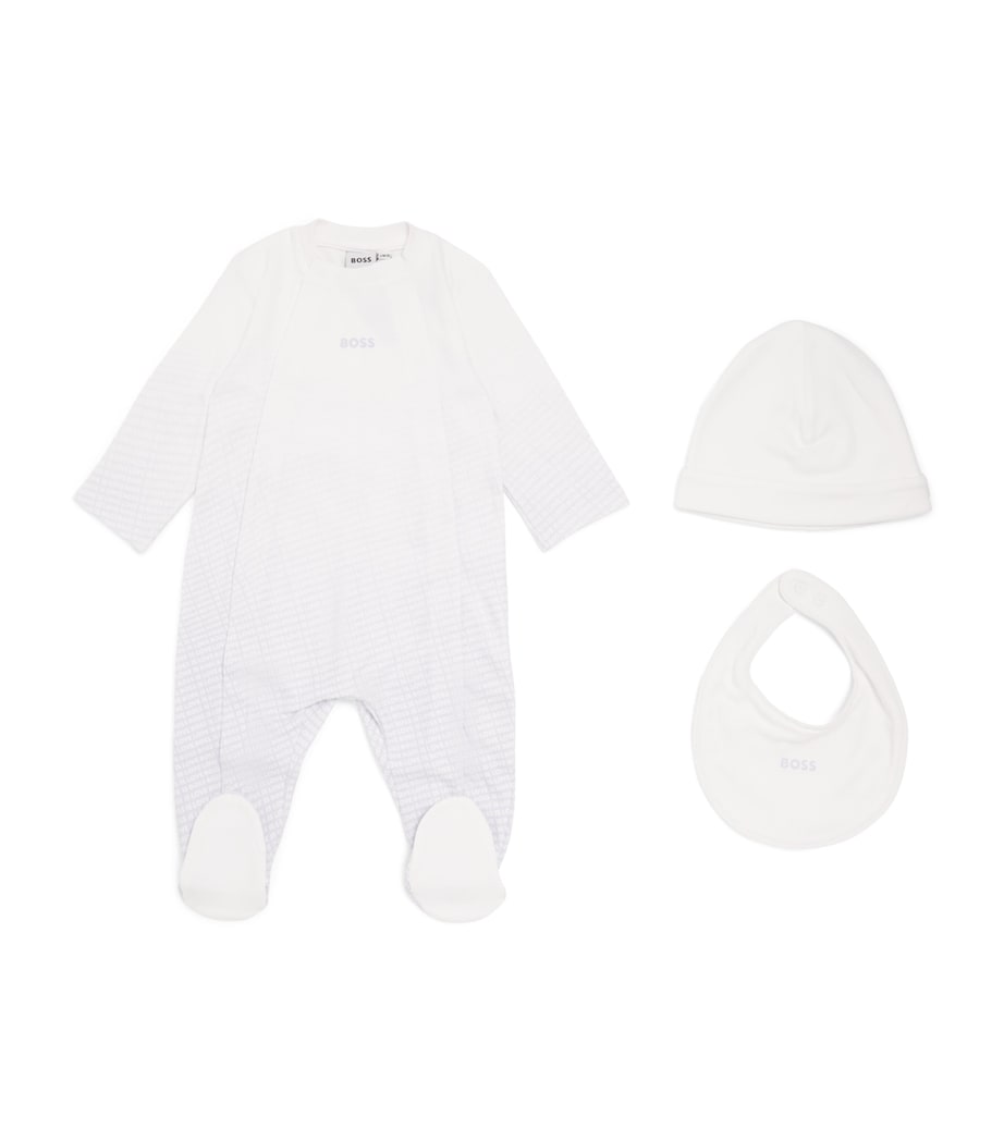 BOSS Kidswear Cotton Pyjama Set, Hat and Bib Set (1-18 Months) Pale Blue Image 1