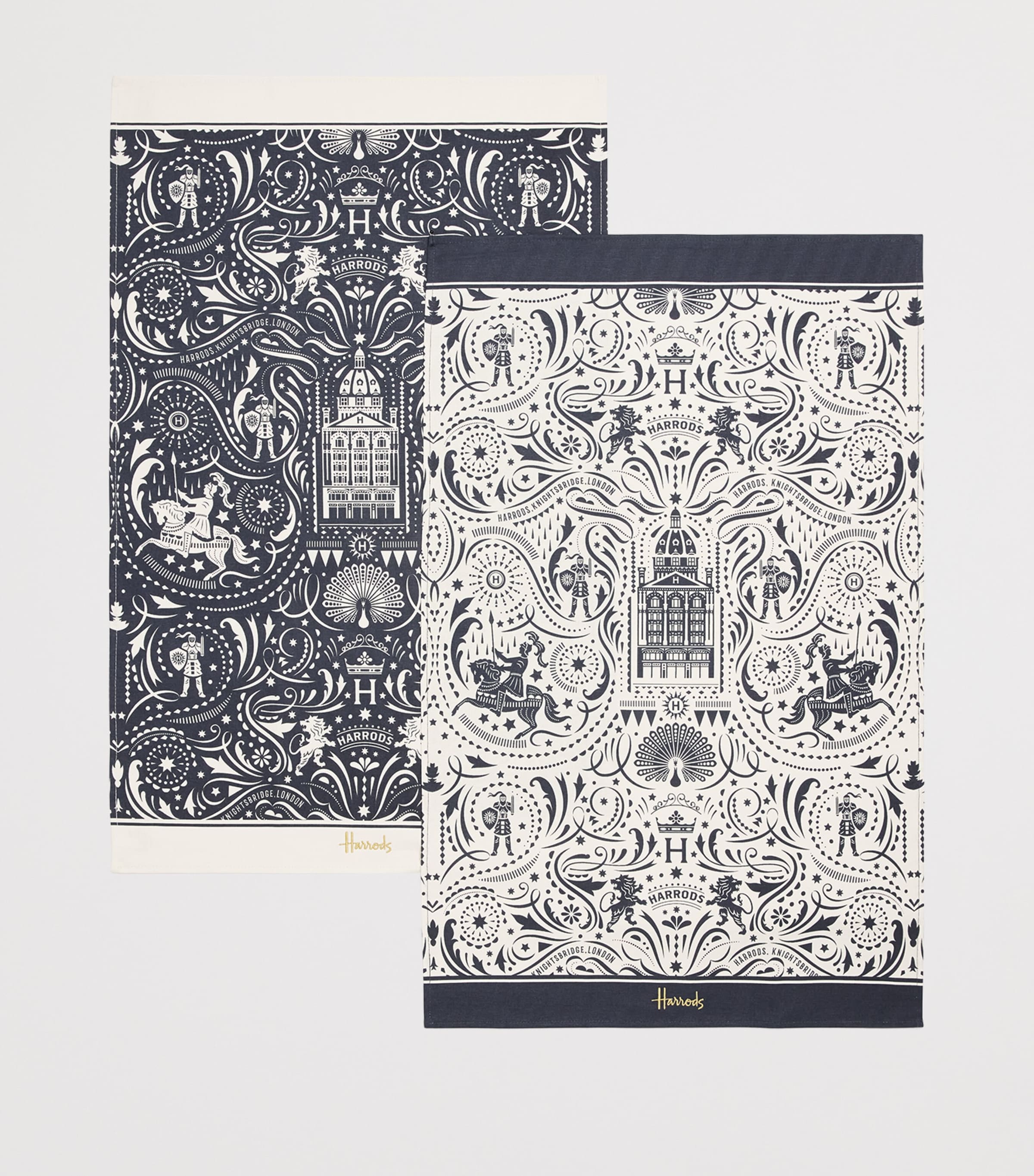 Harrods Cotton Knights of Brompton Tea Towels (Set of 2) Navy Image 2