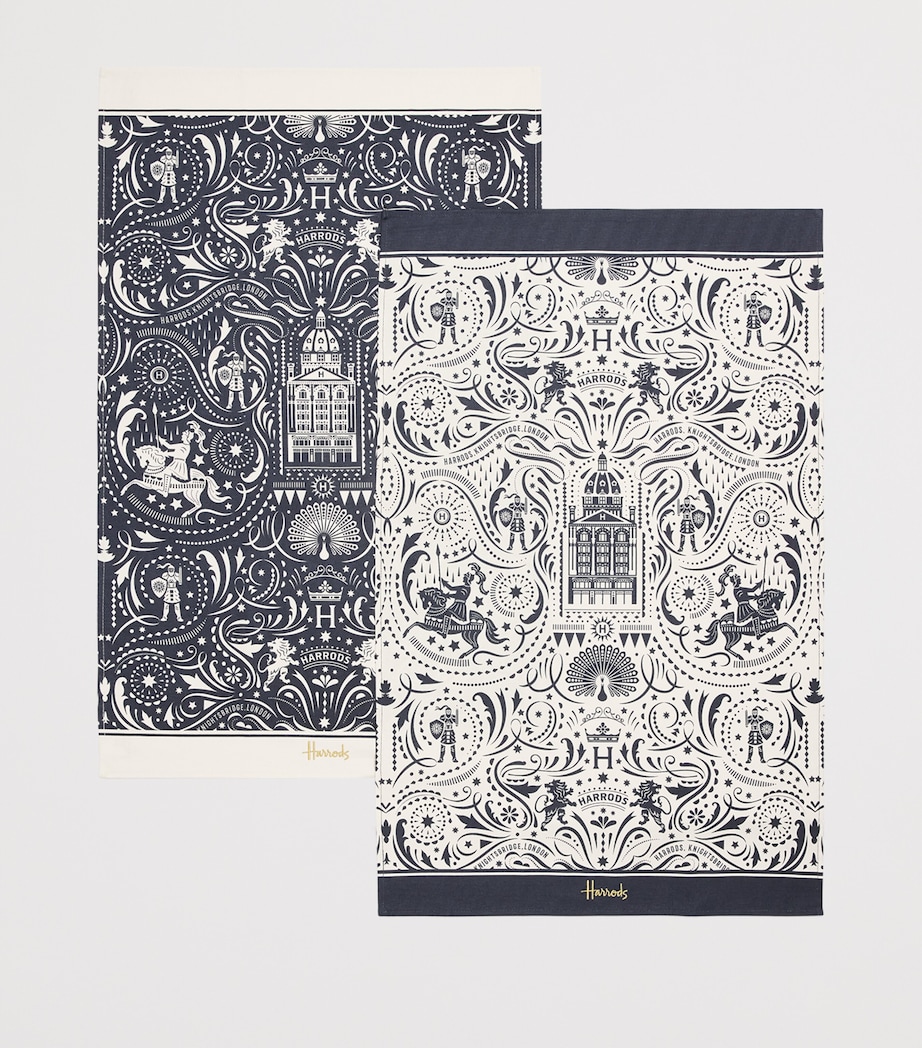 Harrods Cotton Knights of Brompton Tea Towels (Set of 2) Navy Image 2
