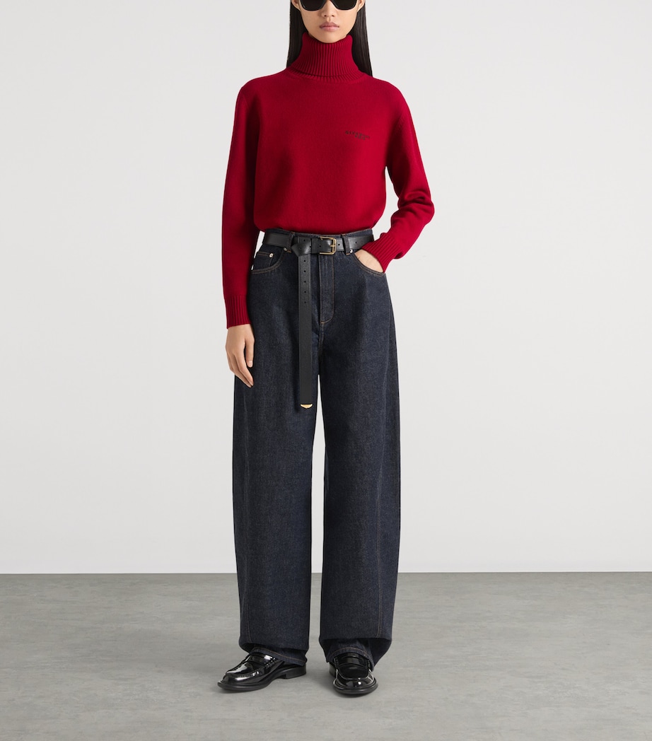 Wool and Cashmere Turtleneck Logo Sweater CORAL/PEARL Image 2