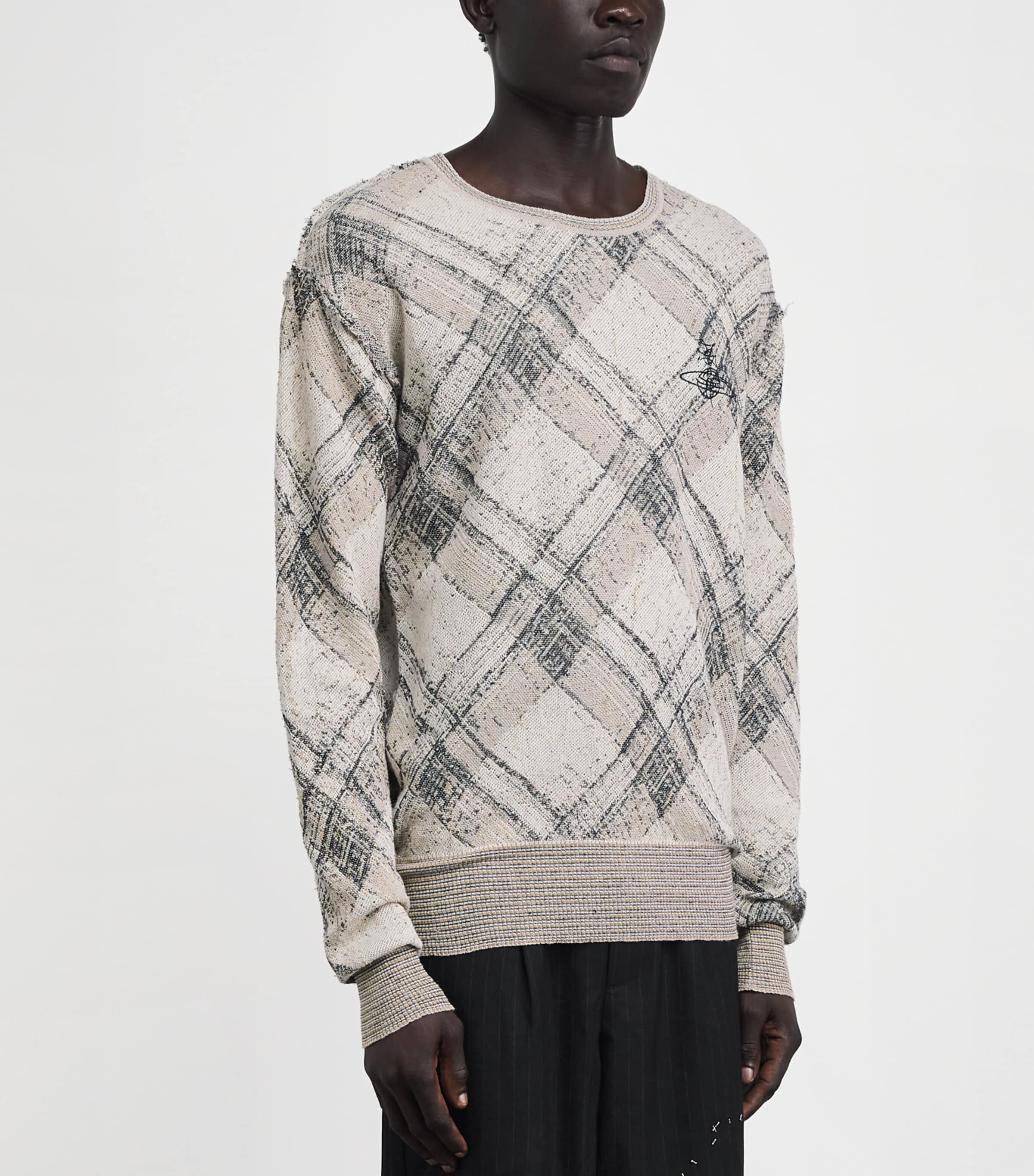 Vivienne Westwood Mens Linen-Blend Broken Tartan Sweater Gold/multi Image 4