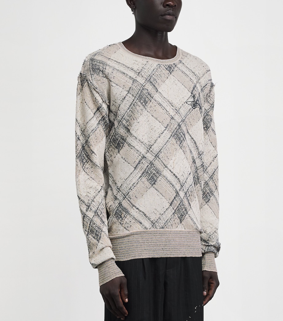 Vivienne Westwood Mens Linen-Blend Broken Tartan Sweater Gold/multi Image 4