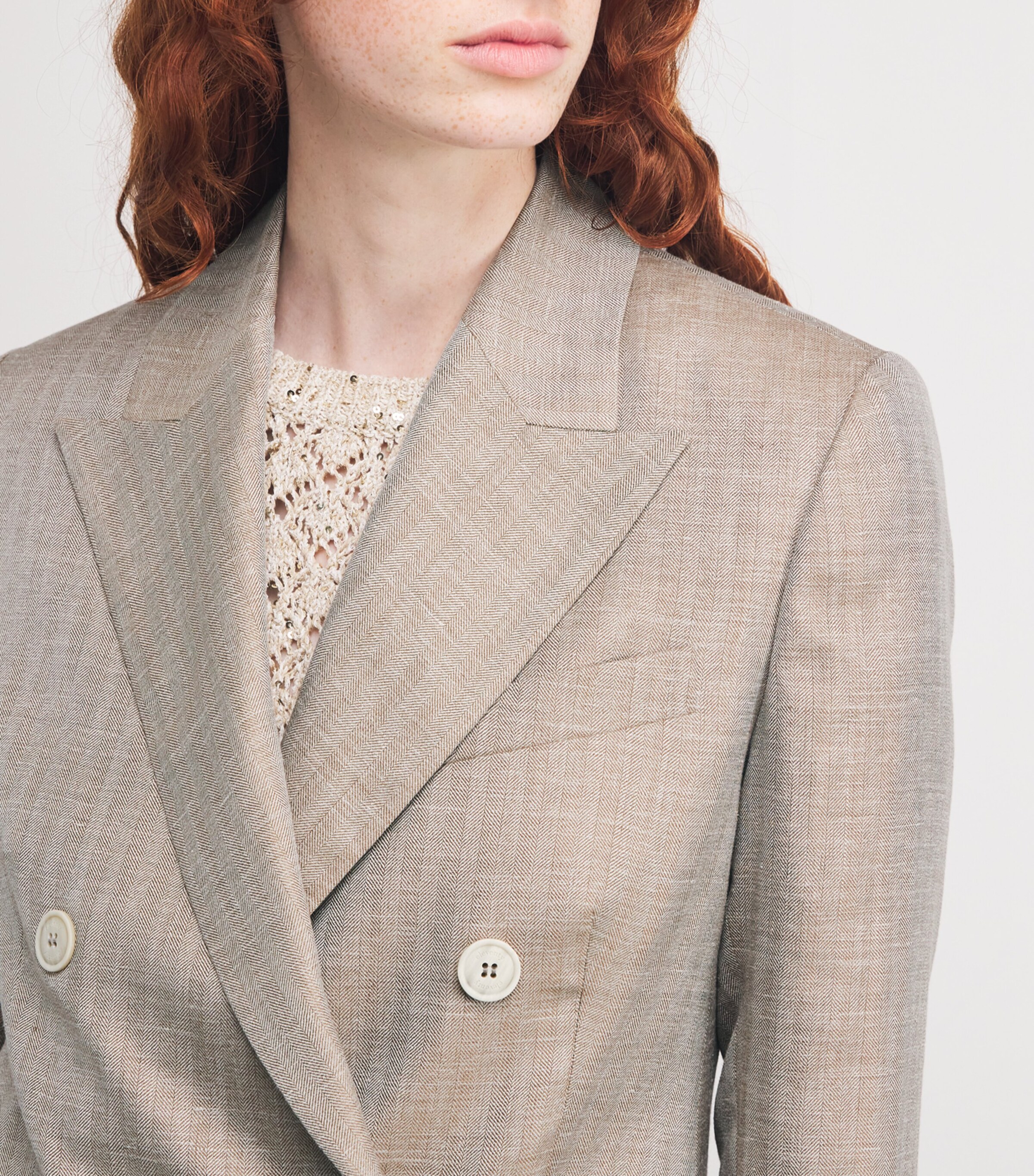 Wool-Silk-Linen Double-Breasted Blazer TABACCO Image 6