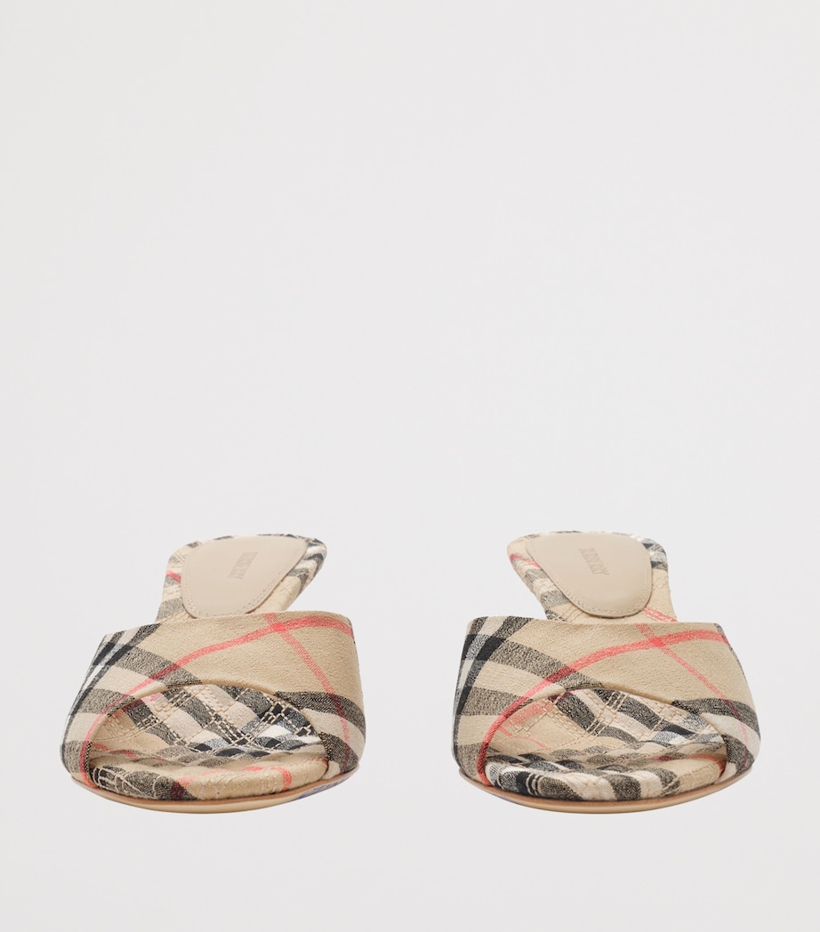 Burberry Linen-Blend Check Mews Mules 65 Sand Ip Check Image 4
