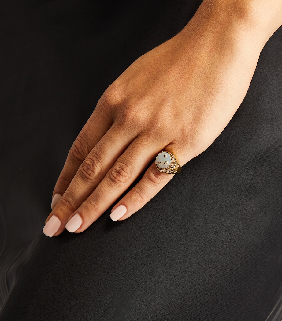 Yellow Gold, Diamond and Mother-of-Pearl Cosmic Love Ring WHITE Image 5