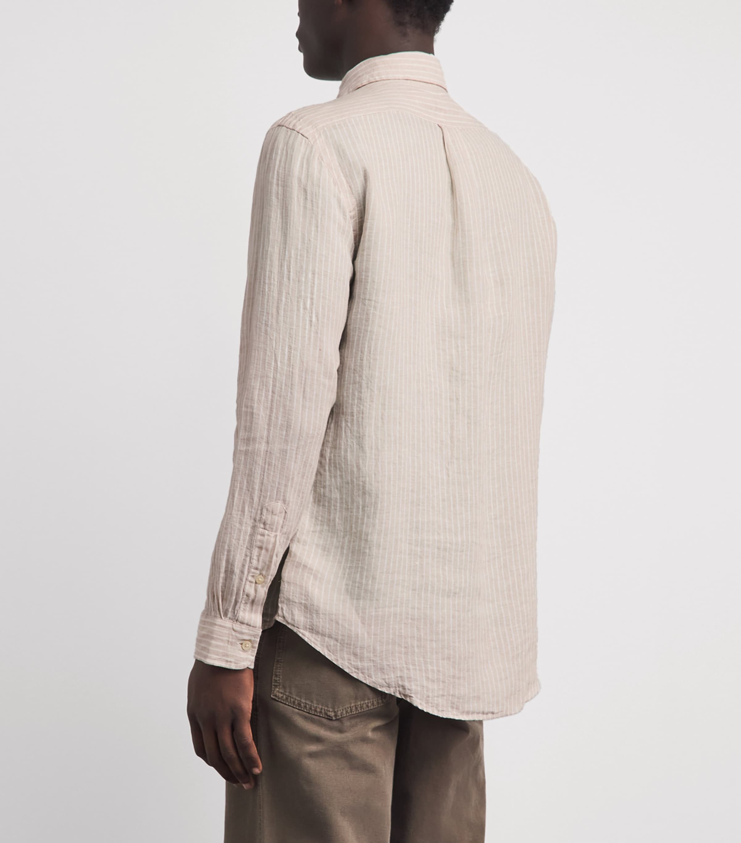 Polo Ralph Lauren Mens Linen Custom-Fit Stripe Shirt Cstl Beige Wht Image 5