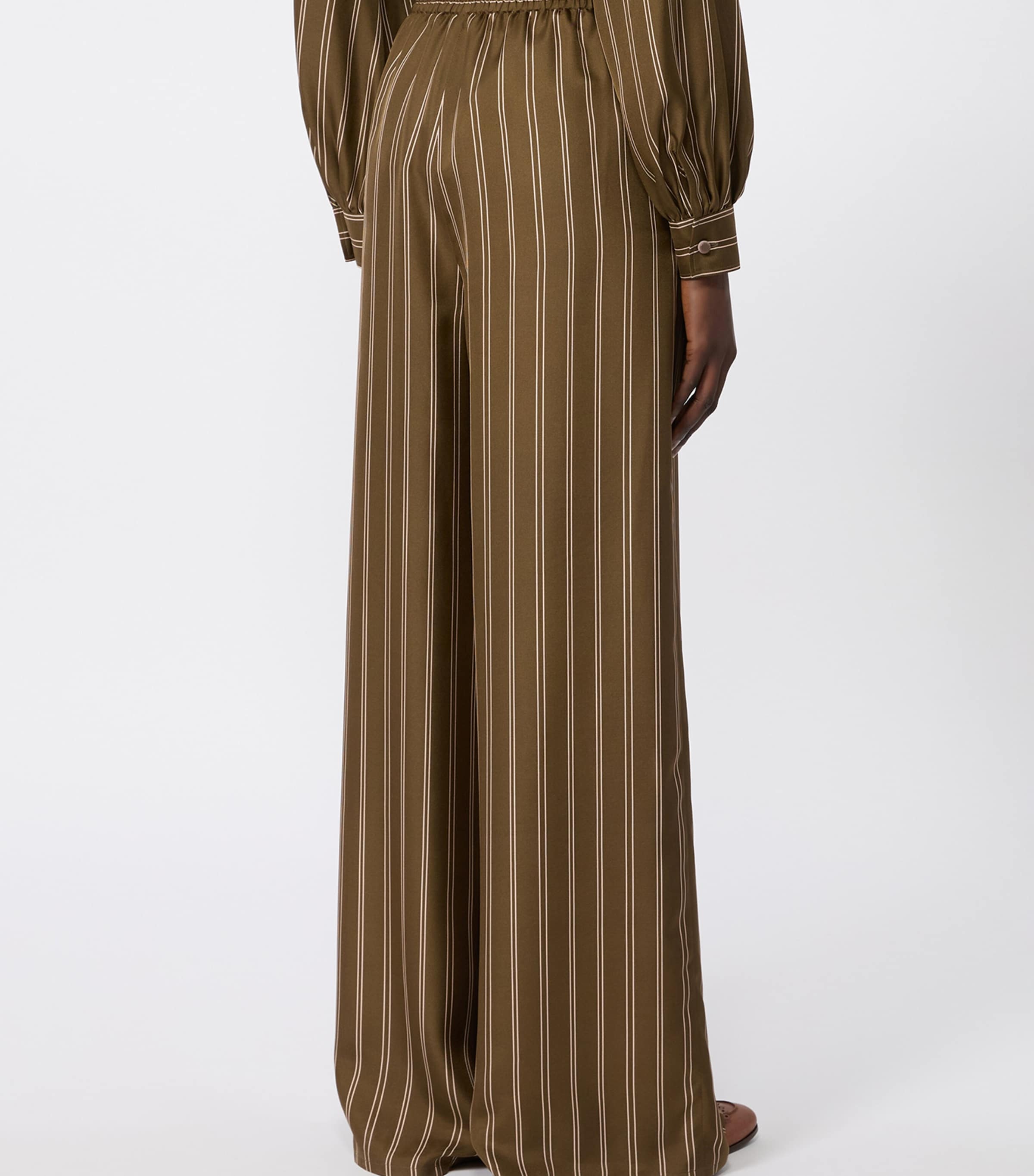 Max Mara Womens Silk Stripe Wide-Leg Trousers Kaki Image 4