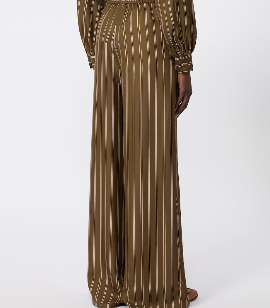 Max Mara Womens Silk Stripe Wide-Leg Trousers Kaki Image 4