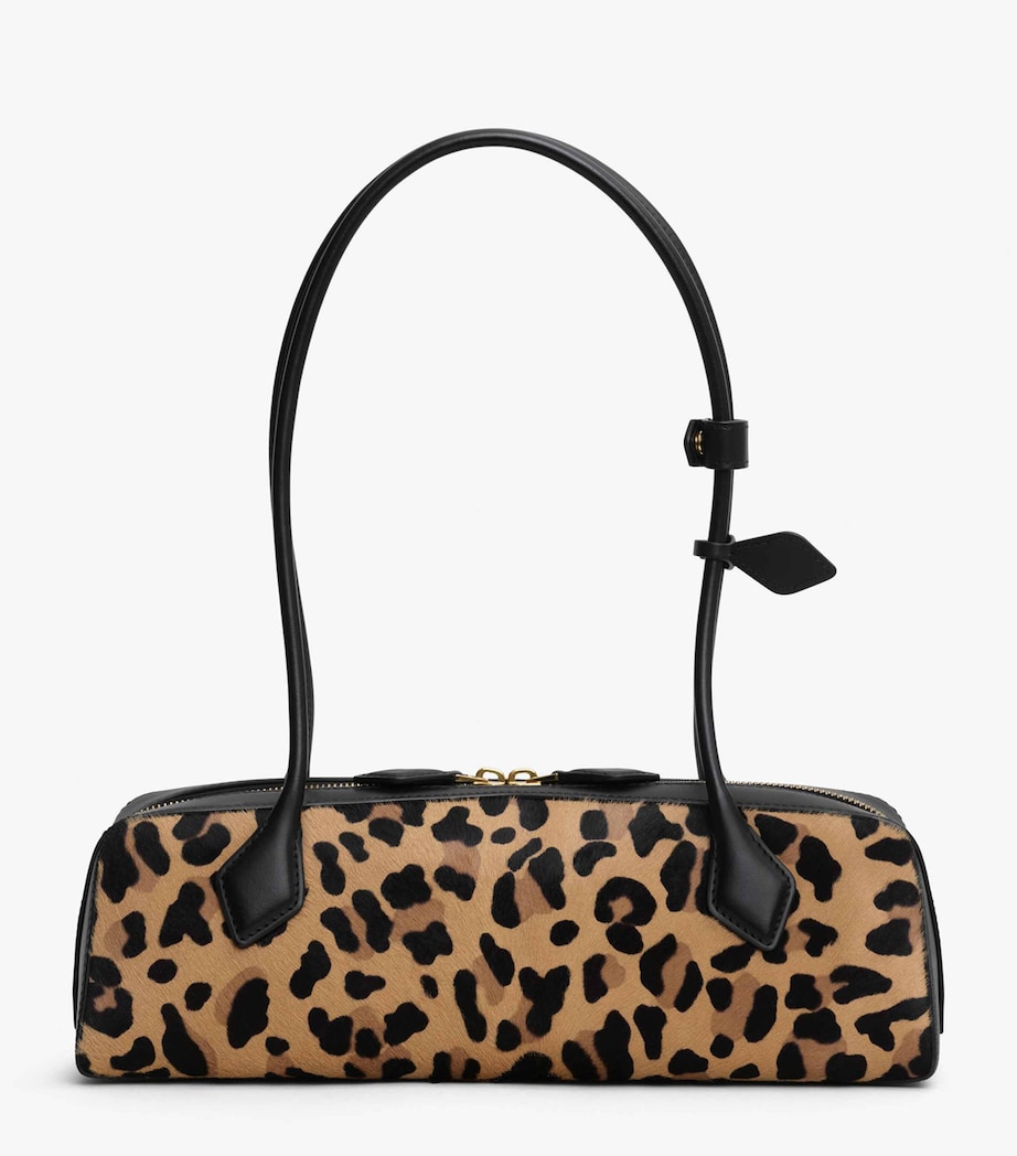 Medium Leather Leopard Print Teckel Shoulder Bag BRUN SEPIA Image 2