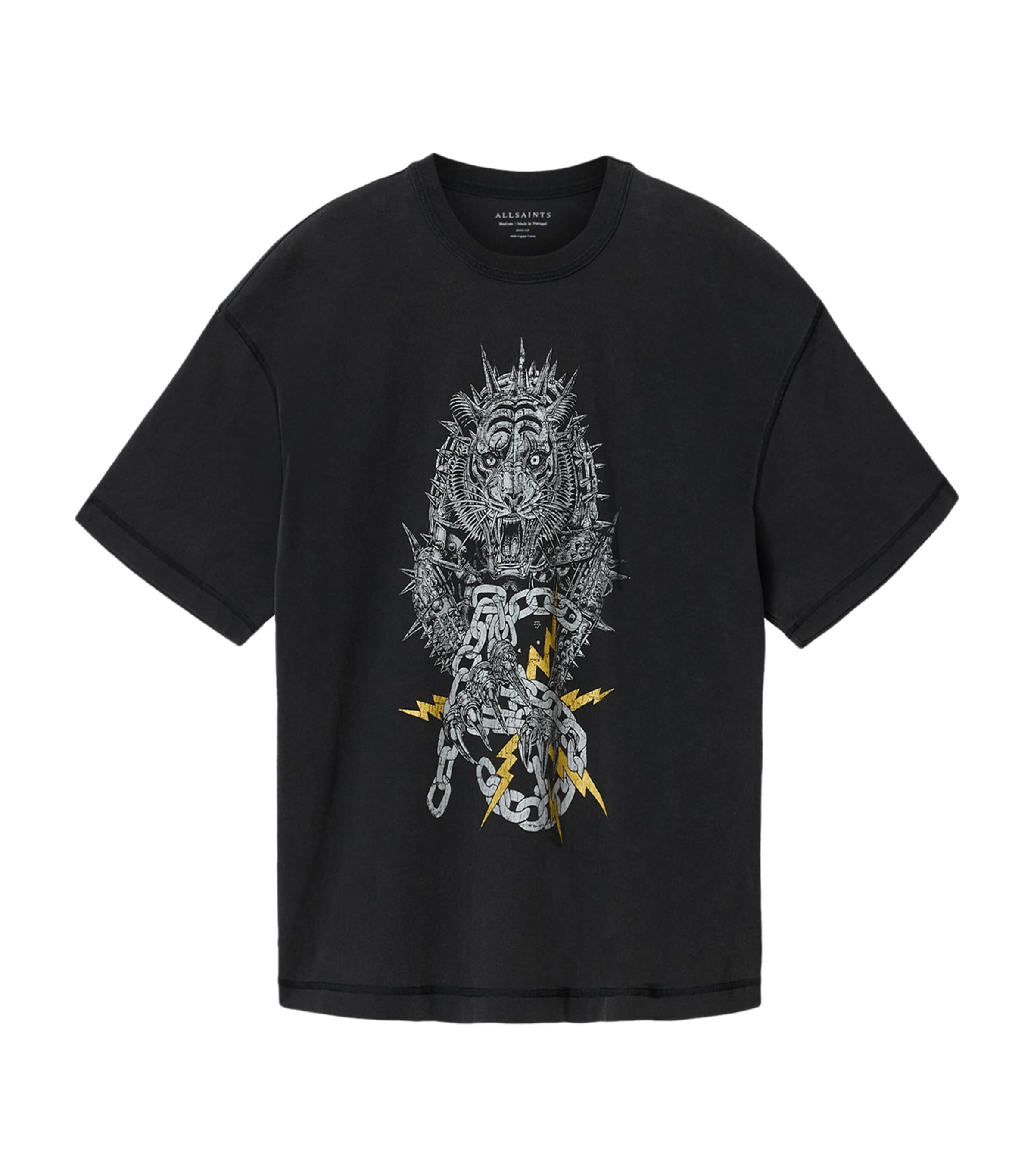 AllSaints Mens Cotton Iron Tiger T-Shirt Washed Black Image 1