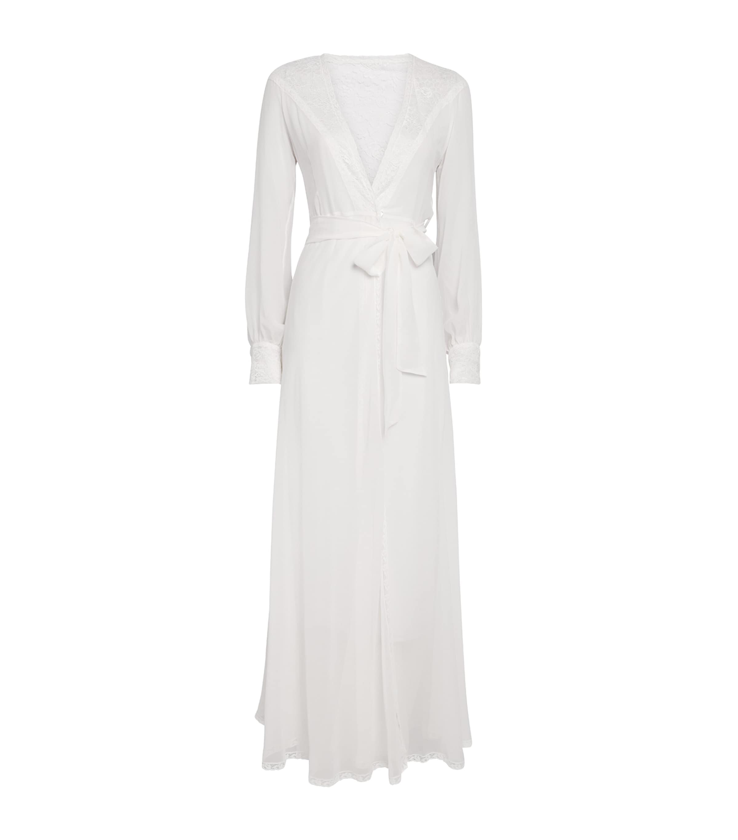 Loretta Caponi Silk Clelia Bridal Robe In White