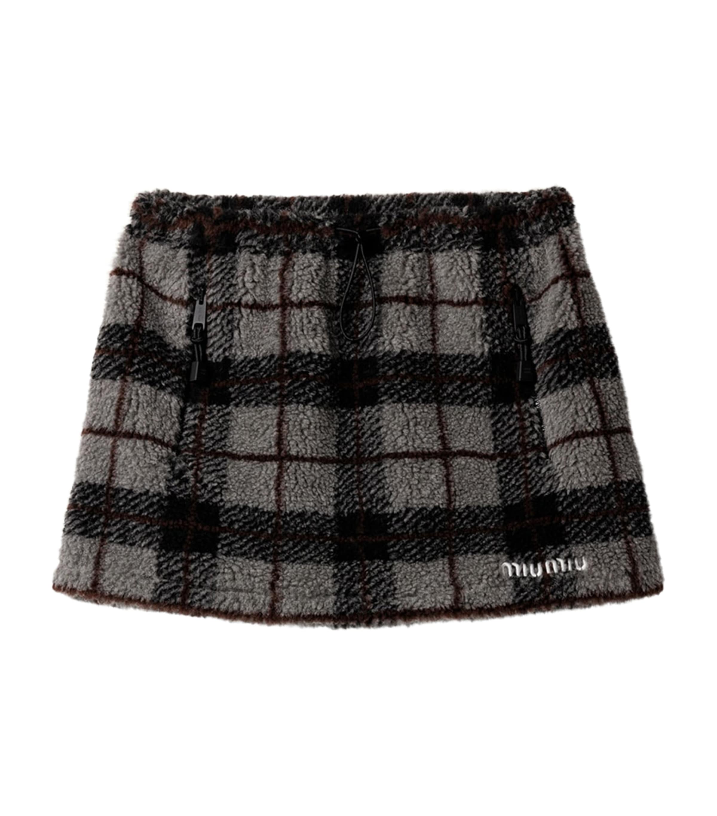 Miu Miu Womens Fleece Check Mini Skirt Image 1