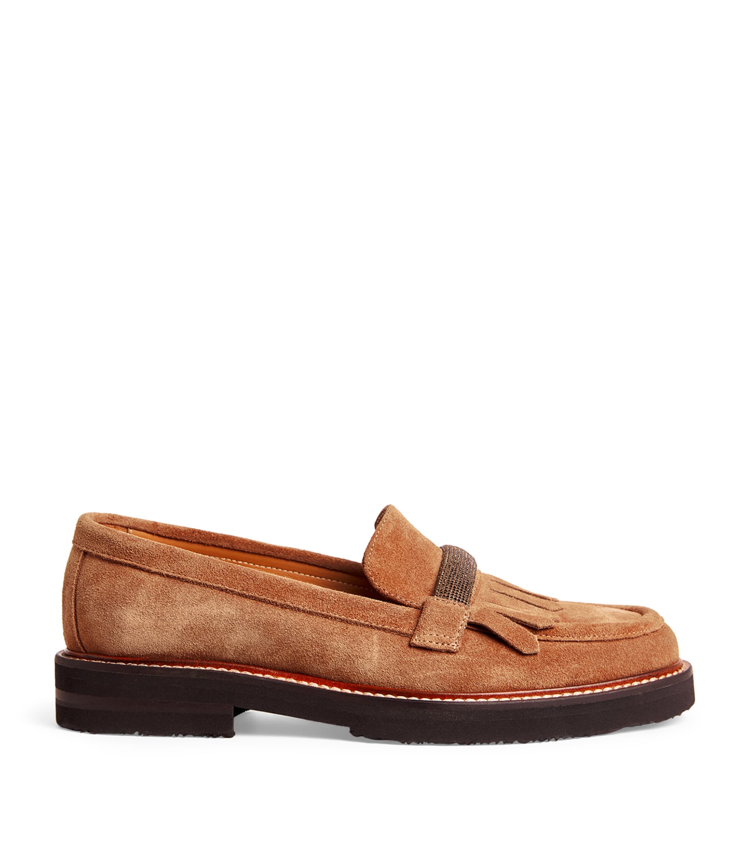 Eleventy Suede Embellished Loafers In Brown