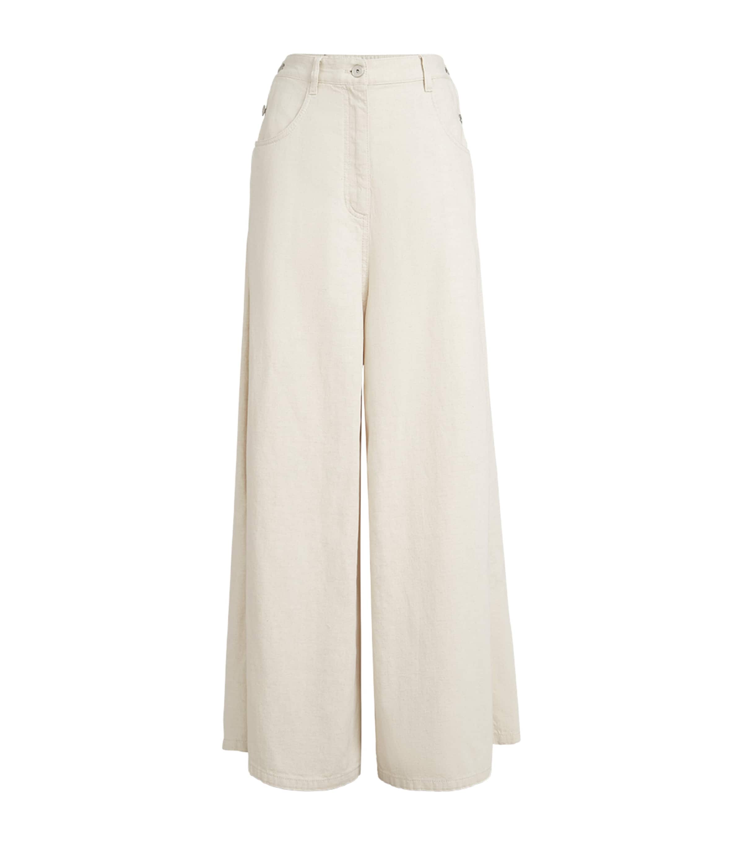 Brunello Cucinelli Womens Cotton-Linen Wide-Leg Trousers Image 1