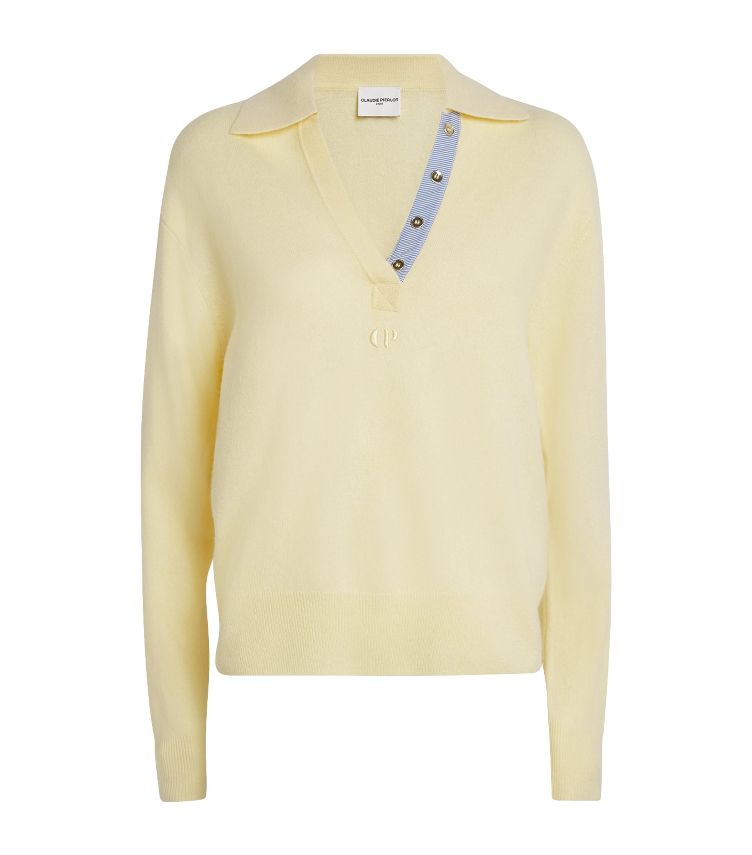 Claudie Pierlot Womens Baby Yellow Polo-collar Wool And Cashmere Jumper Xs In Yellow
