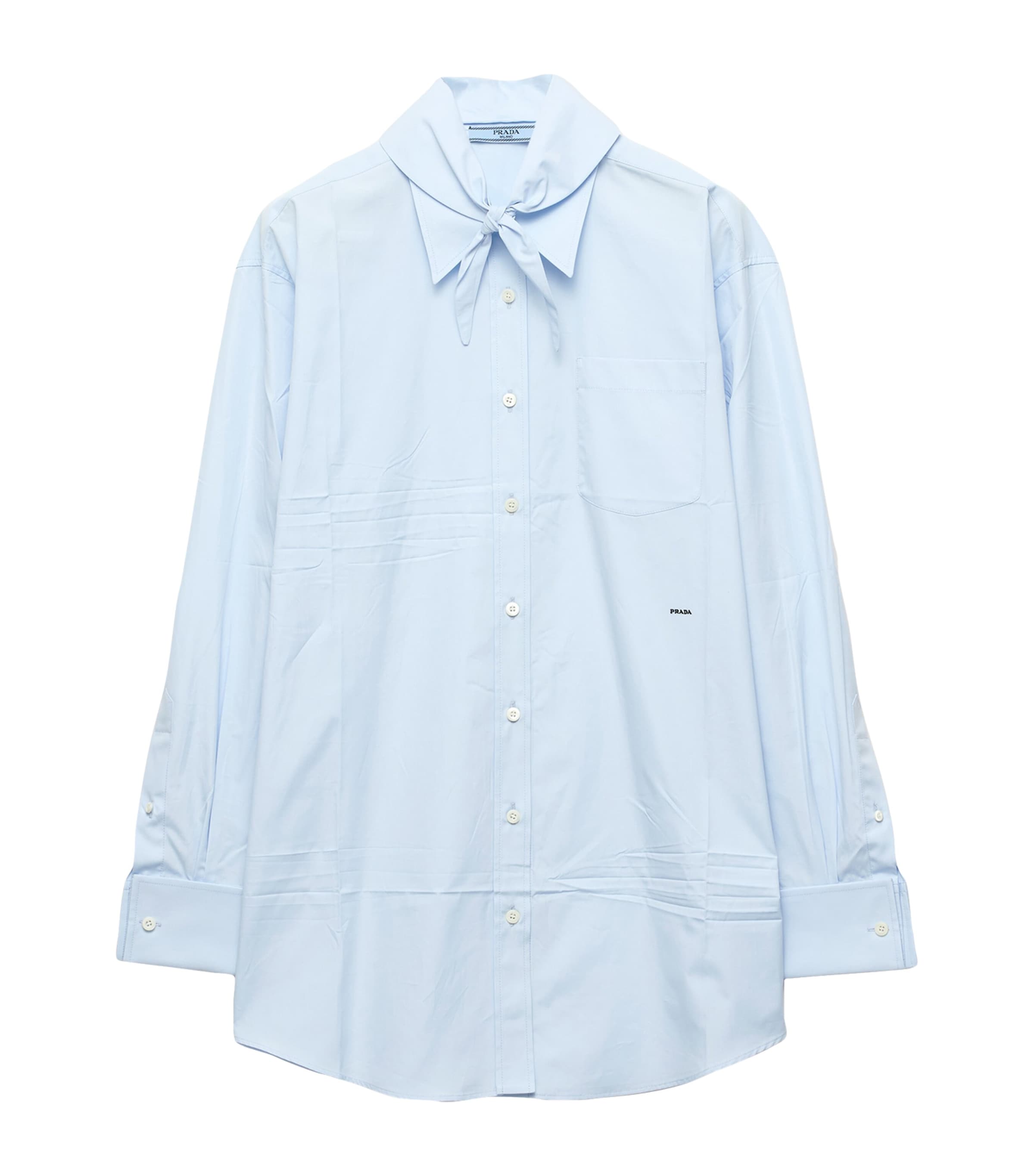 Prada Womens Cotton Pussybow Shirt Light Blue Image 1