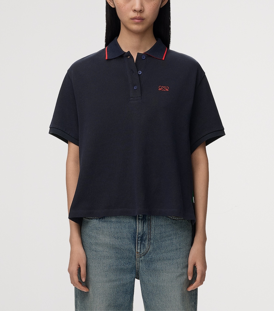 LOEWE Womens Stretch-Cotton Polo Shirt Navy Blue Image 3