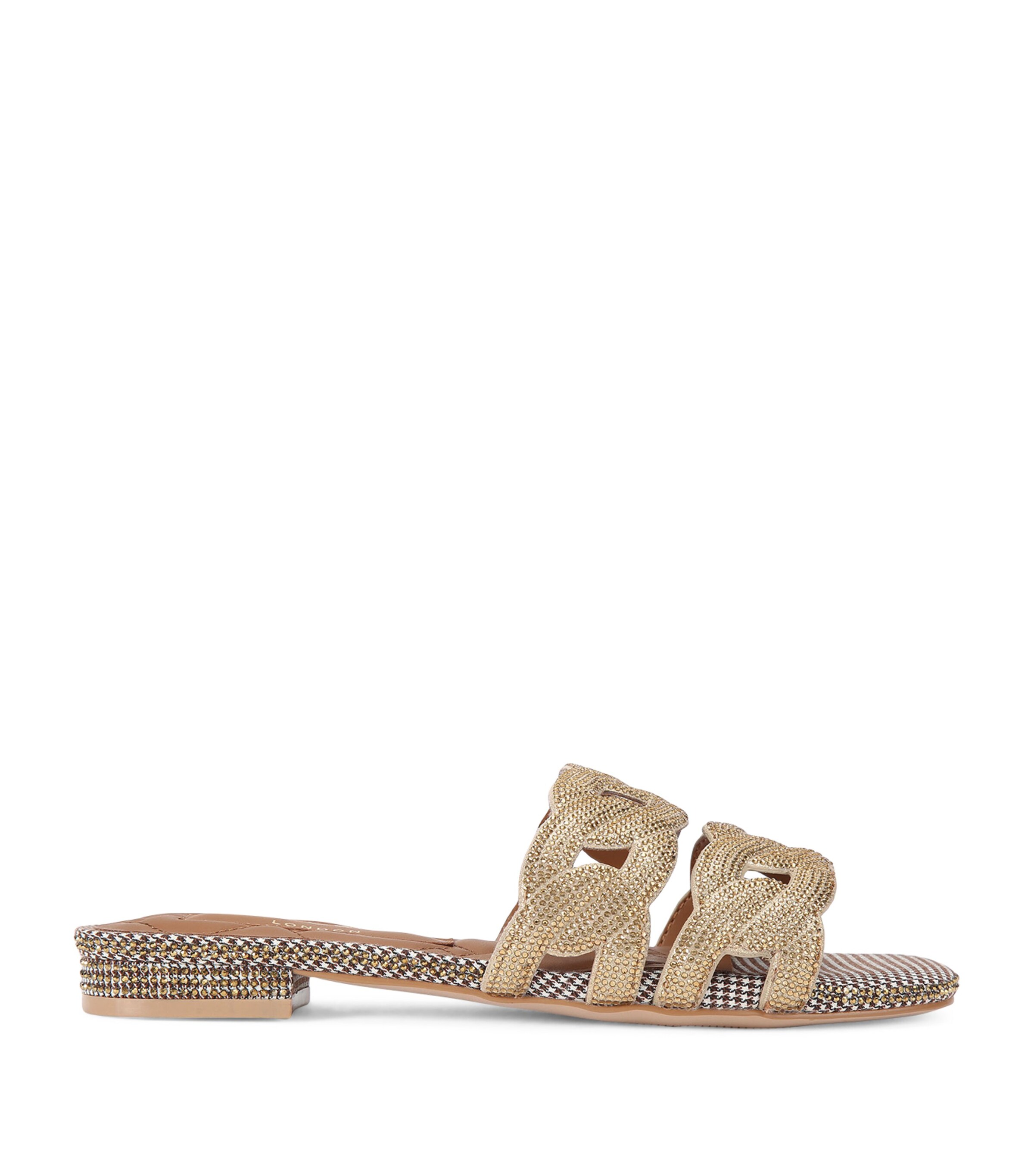 Kurt Geiger London Leather Embellished Chain Sandals | Women Shoes | Sandals | Flat Sandals | Designers | Kurt Geiger London