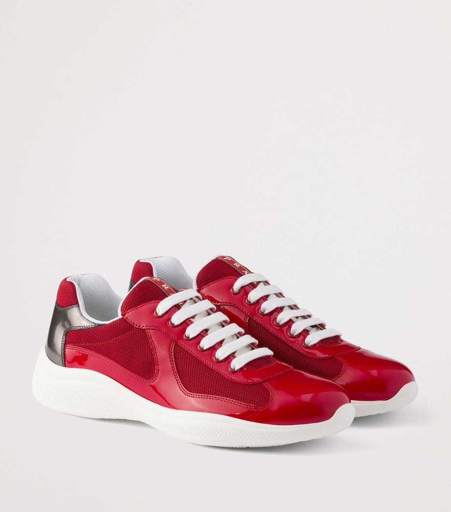 Prada Patent Leather-Mesh America's Cup Sneakers Red Image 2