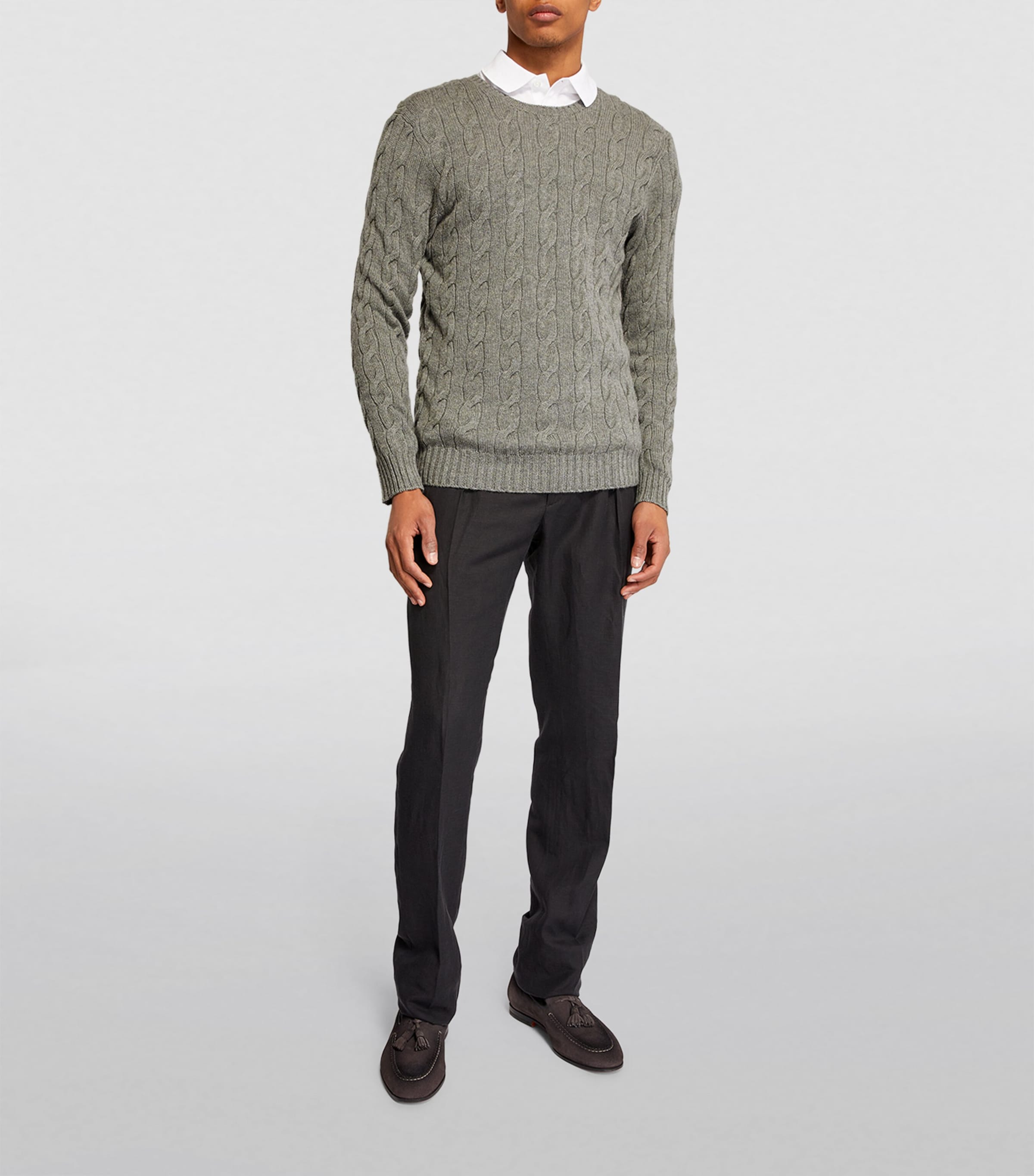 Ralph Lauren Purple Label Mens Cashmere Cable-Knit Sweater Lt Grey Image 2
