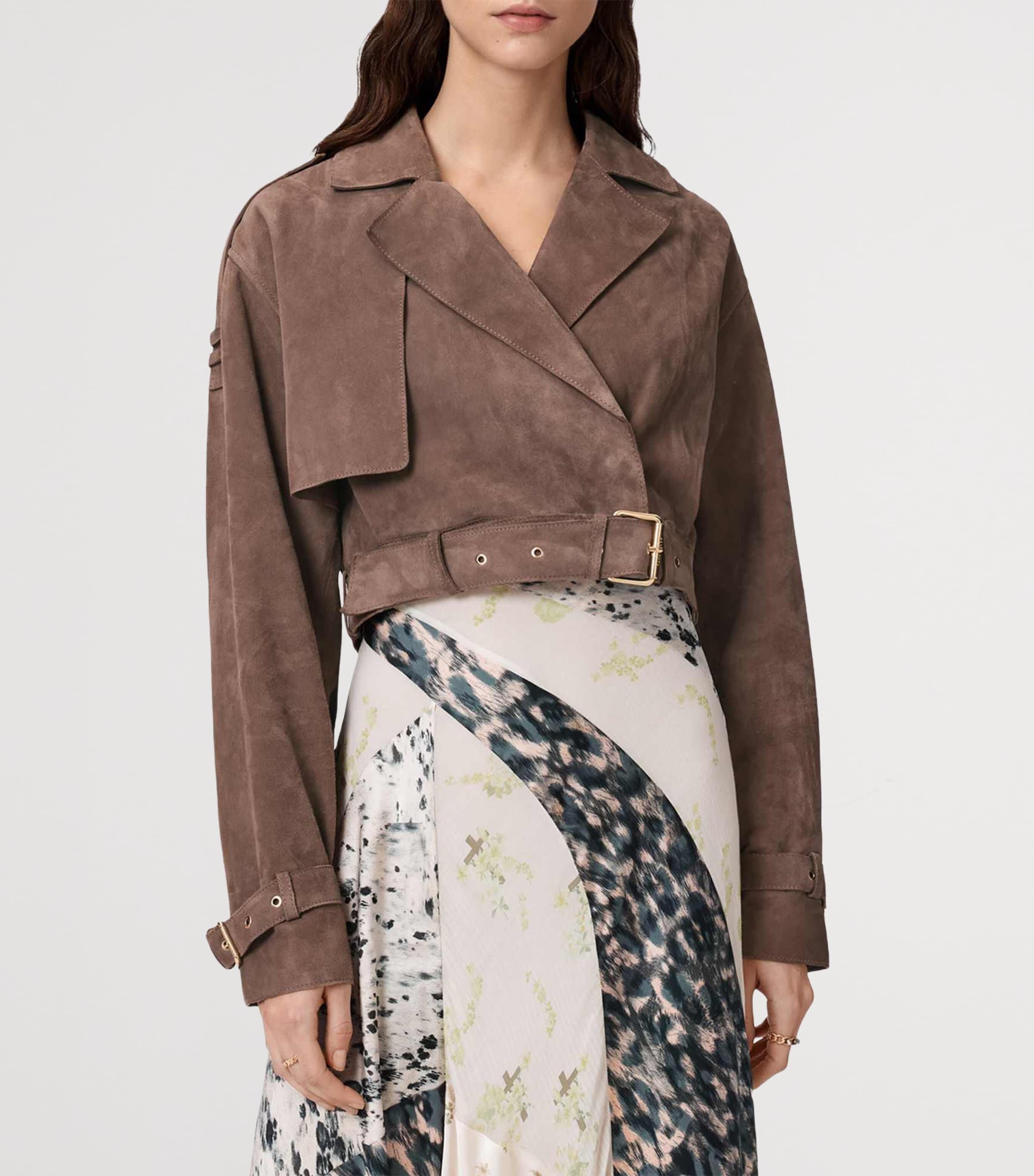 AllSaints Womens Goat Suede Ophelia Jacket Mole Brown Image 3