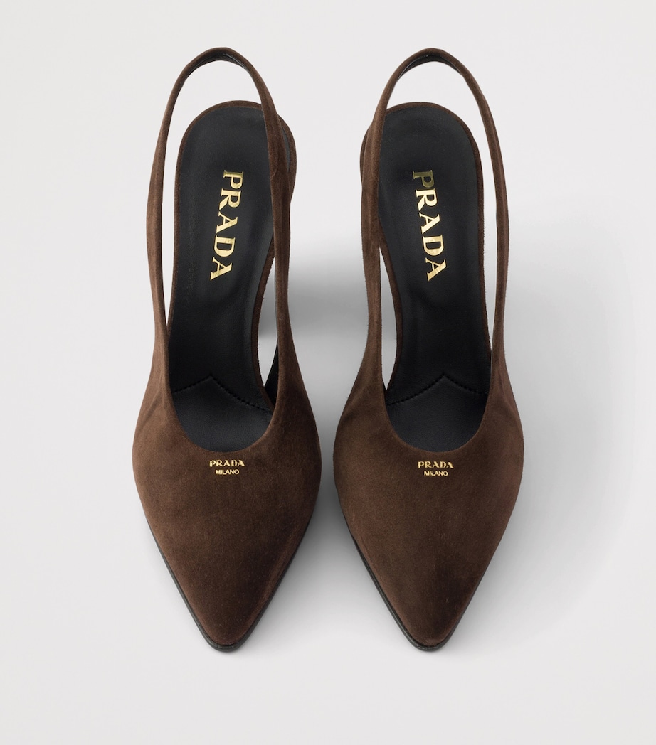 Prada Suede Leather Slingback Pumps 85 Brown Image 3