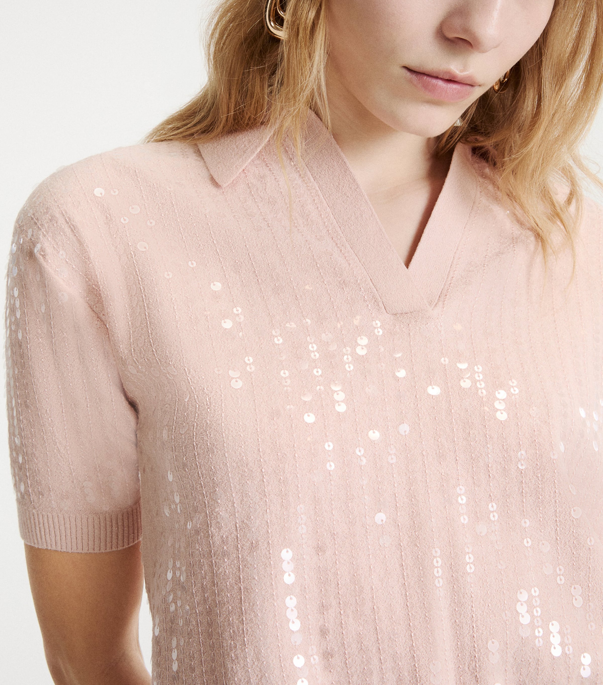 Marella Womens Sequinned Polo Sweater Powder Image 5
